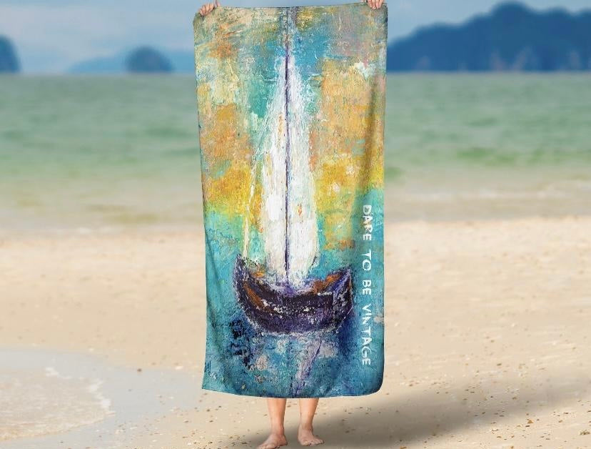 "Sail Away With Me' Sailboat Beach Bath Towel
