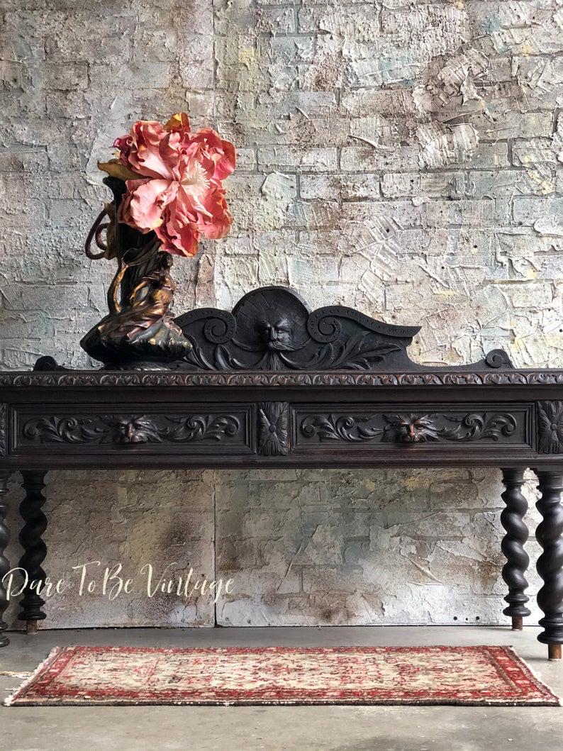 SOLD Antique Gothic Jacobean Oak Accent Table