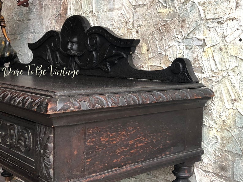 SOLD Antique Gothic Jacobean Oak Accent Table