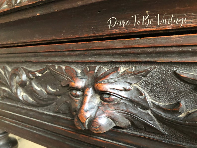 SOLD Antique Gothic Jacobean Oak Accent Table