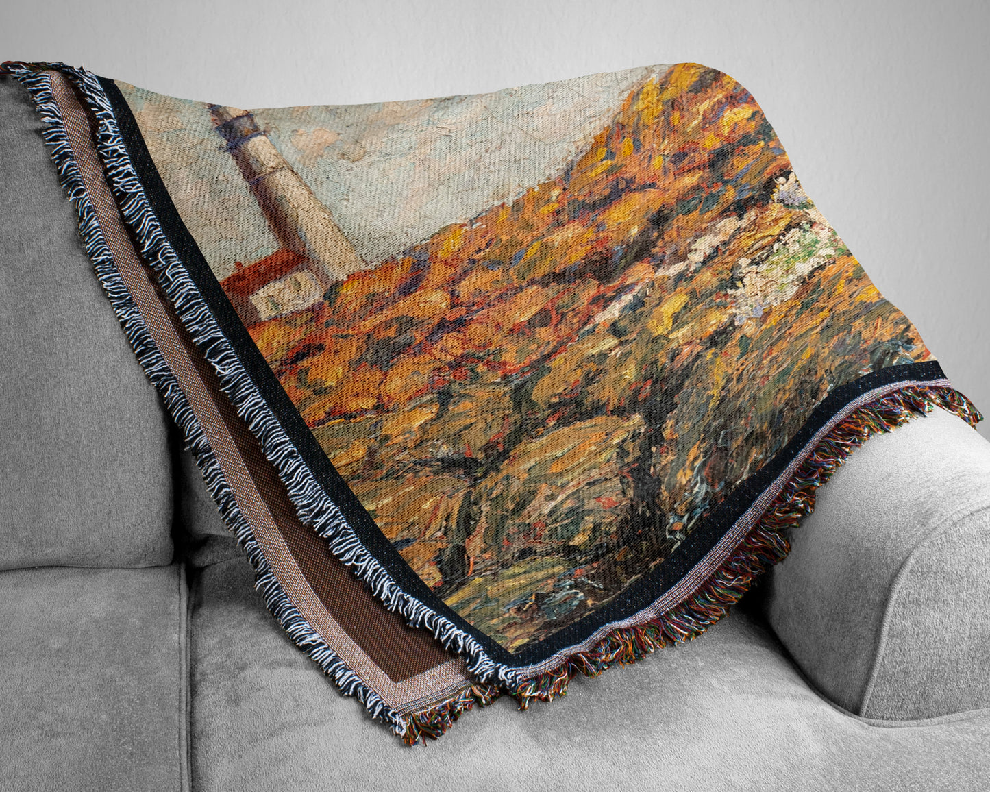 "Lighthouse Keeper" Lighthouse Ocean Waves Woven Throw Blanket Wall Tapestry