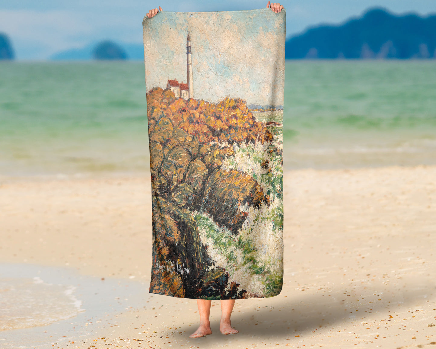 "Lighthouse Keeper" Lighthouse Ocean Waves Woven Throw Blanket Wall Tapestry