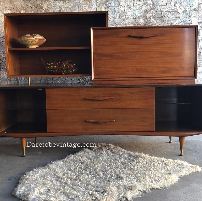 SOLD Mid Century Modern Credenza Wall Unit Bar Free Shipping
