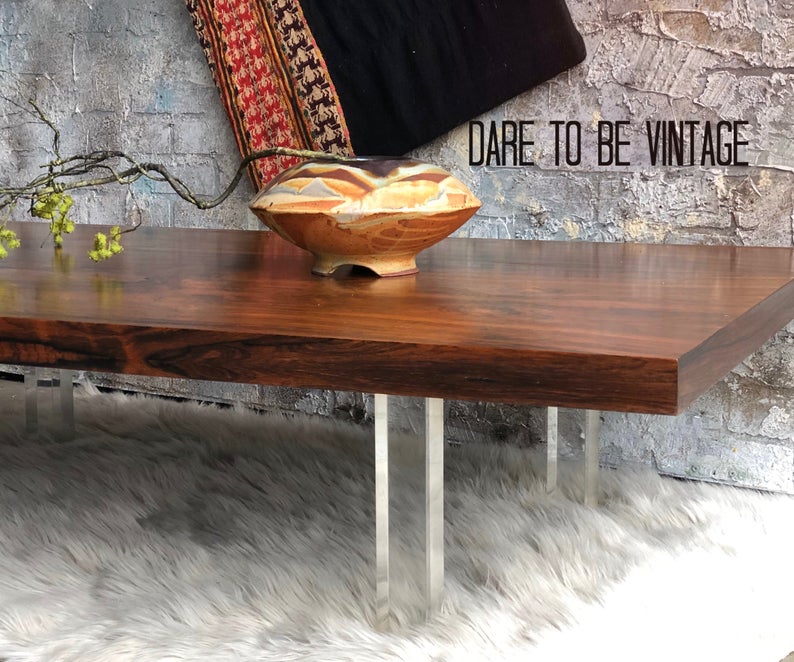 SOLD Milo Baughman Rosewood Lucite Coffee Table