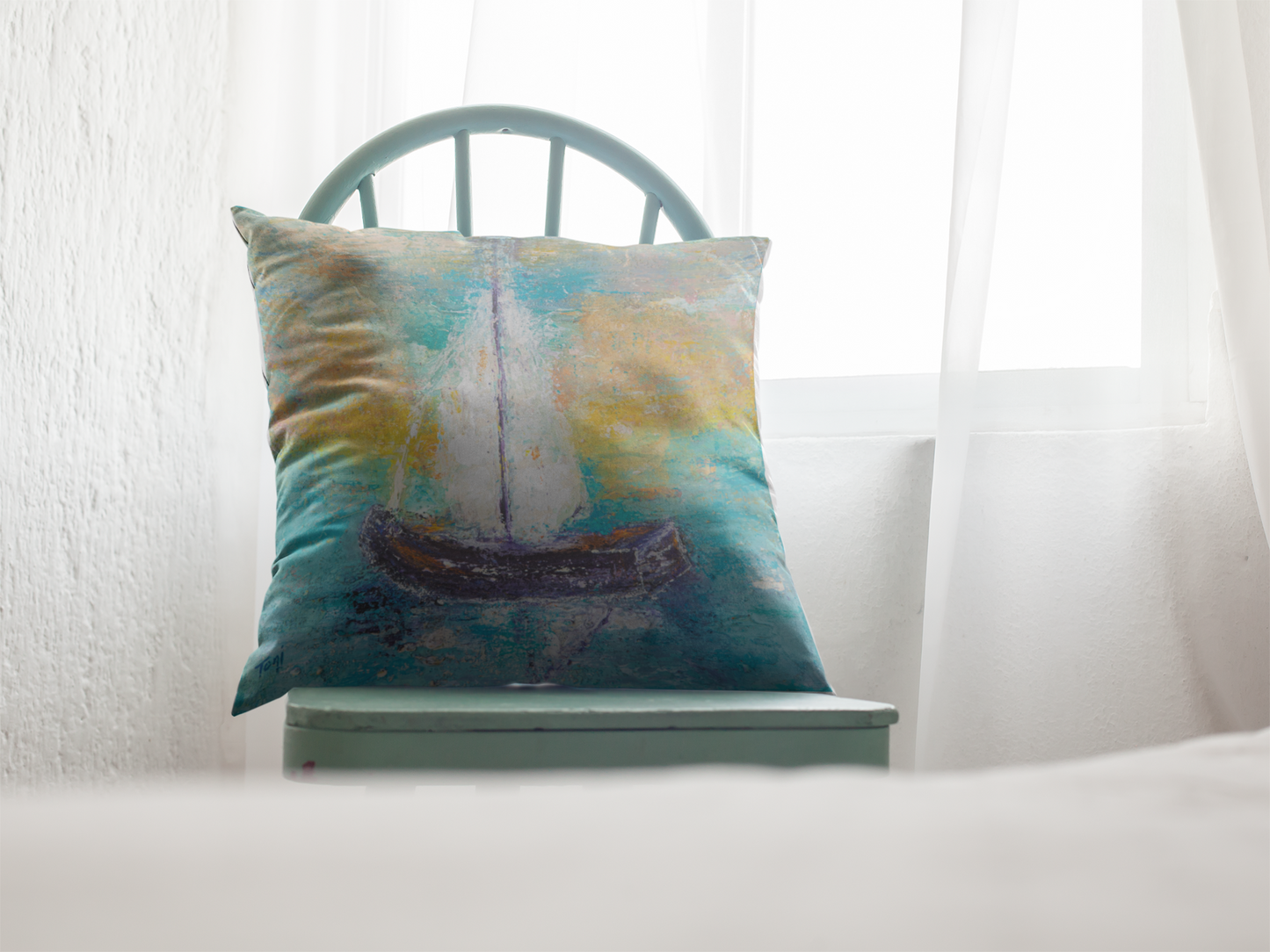 "Sail Away With Me" Outdoor Sailboat Pillow
