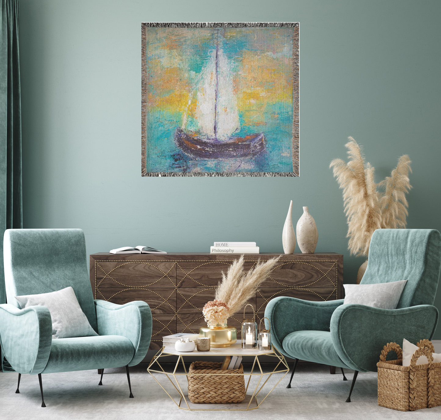 "Sail Away With Me" Sailboat Woven Tapestry Blanket