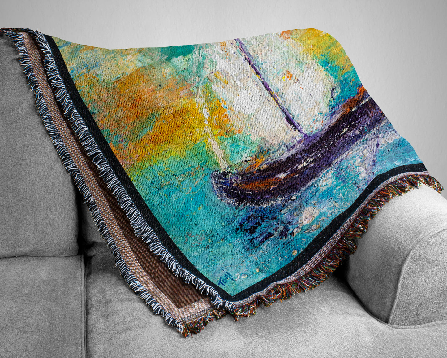 "Sail Away With Me" Sailboat Woven Tapestry Blanket