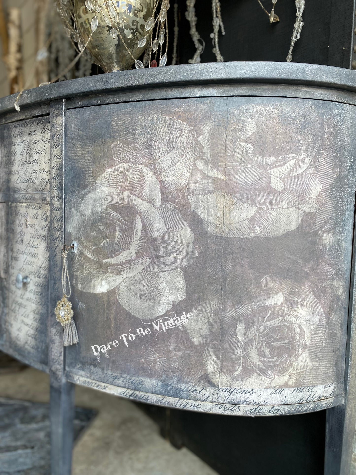 'Midnight Blooms' Black & White Roses Florals Decoupage Paper