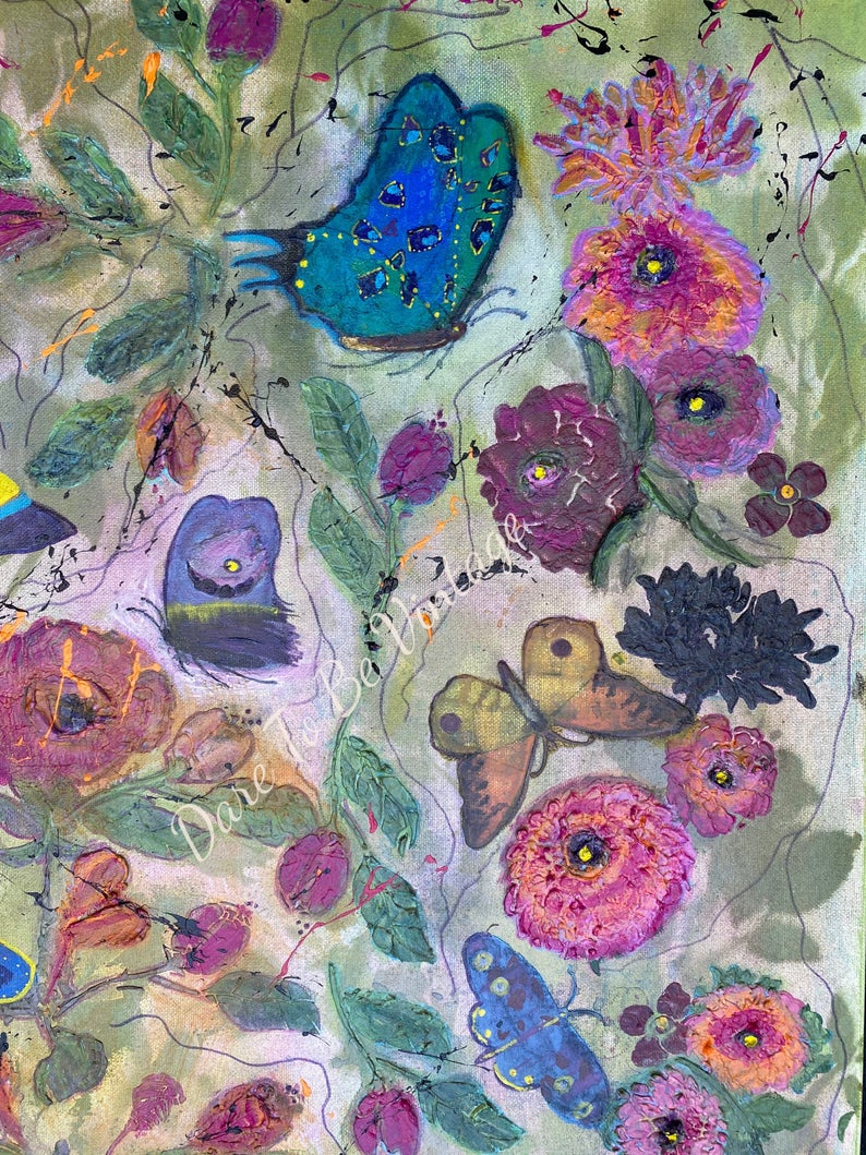 'You Give Me Butterflies' Whimsical Painting 30 X 24