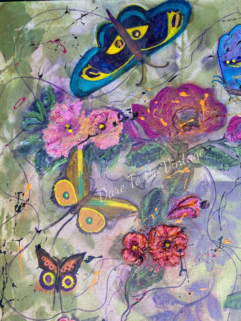 'You Give Me Butterflies' Whimsical Painting 30 X 24