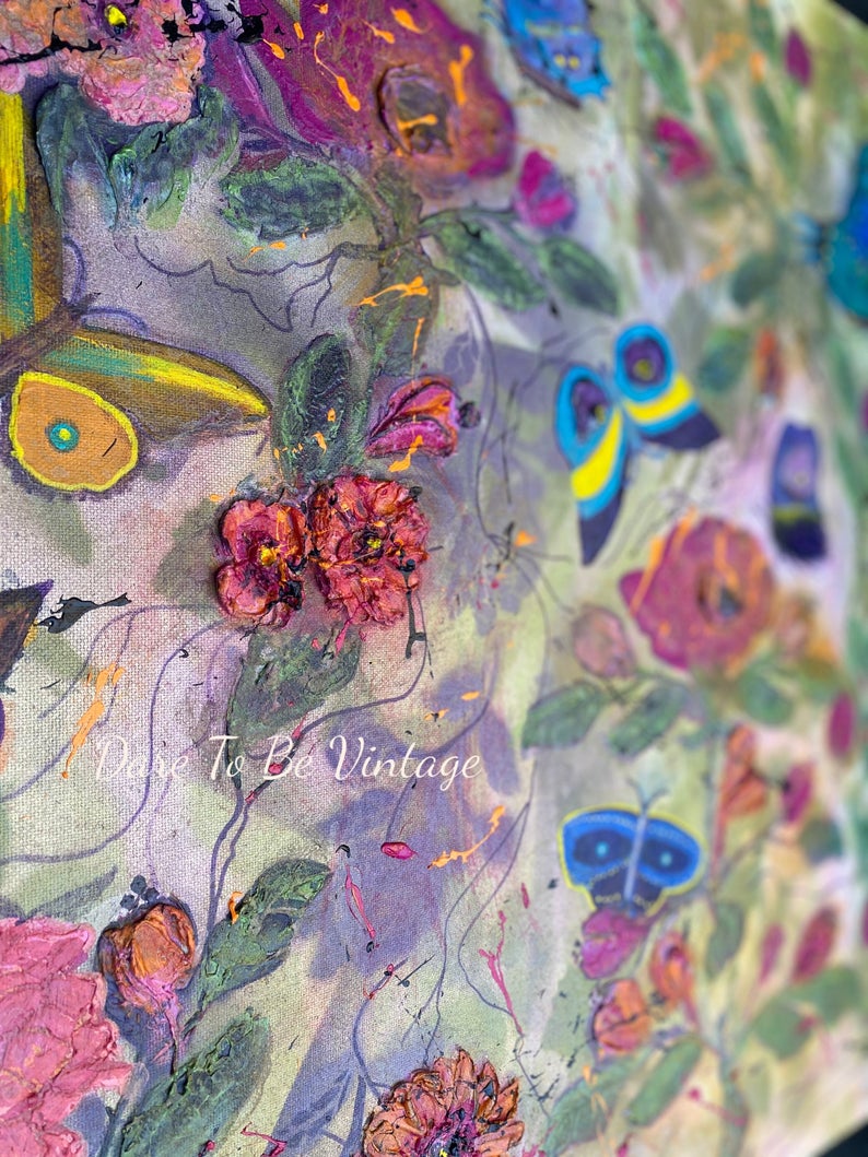 'You Give Me Butterflies' Whimsical Painting 30 X 24