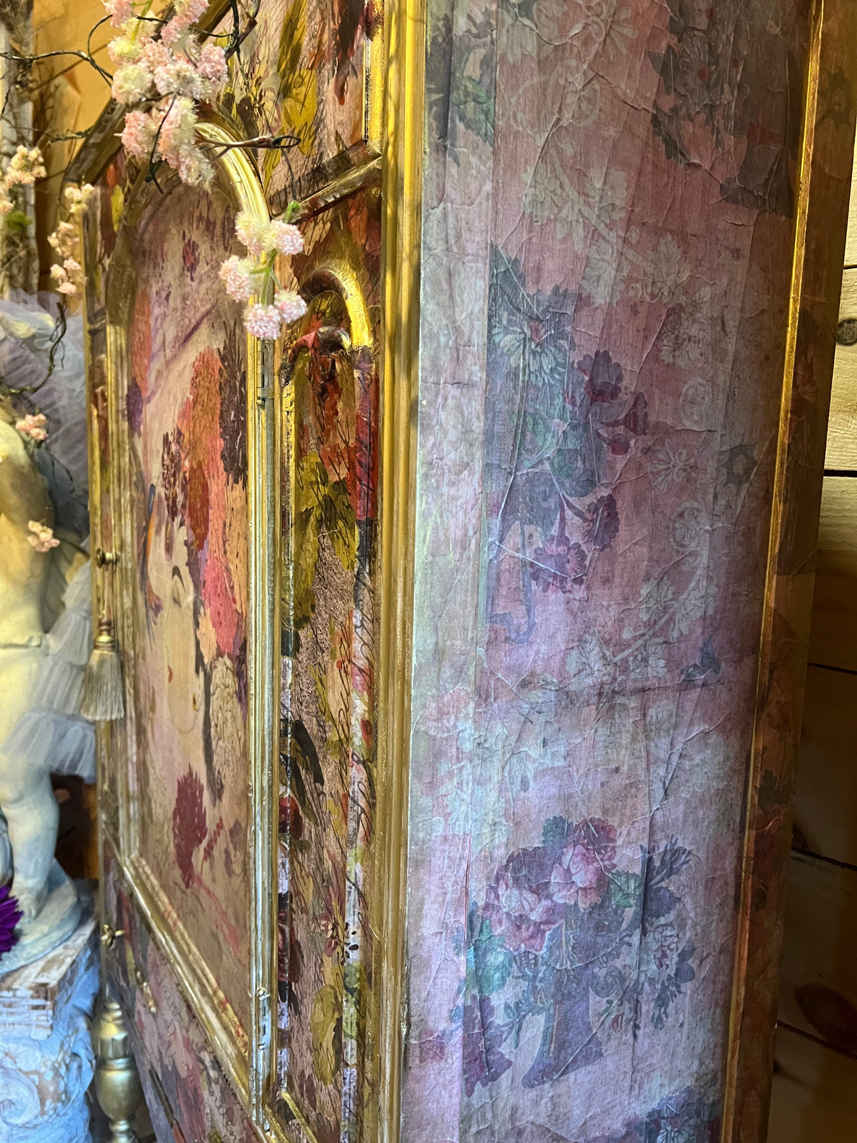 'Innocent Beauty' Whimsical Floral Armoire, Hand-Painted Floral China Cabinet