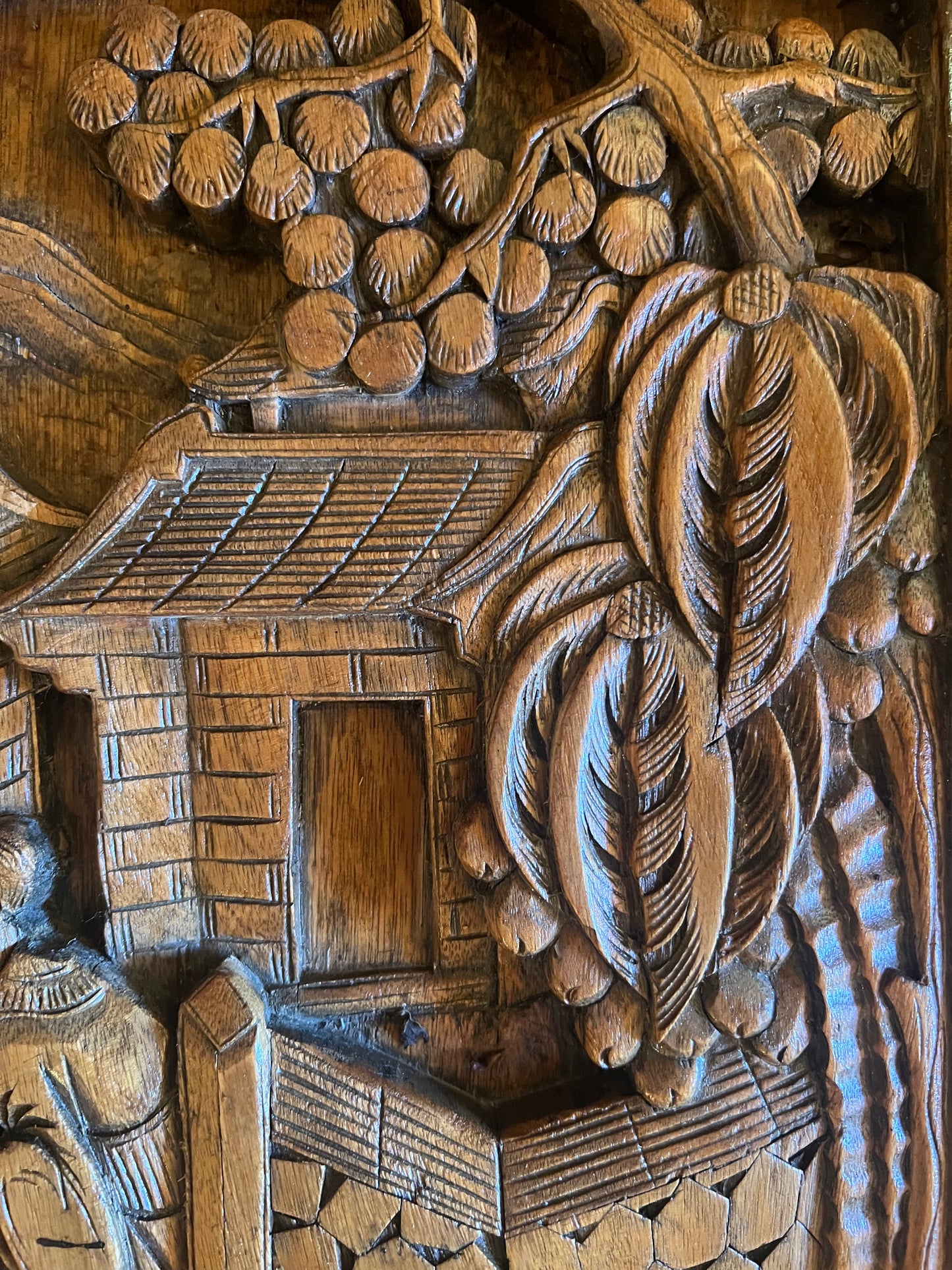 'Pagoda Garden' Hand Painted Vintage Carved Nightstands / Asian Carved End Tables / Vintage Wooden Carved Cabinets