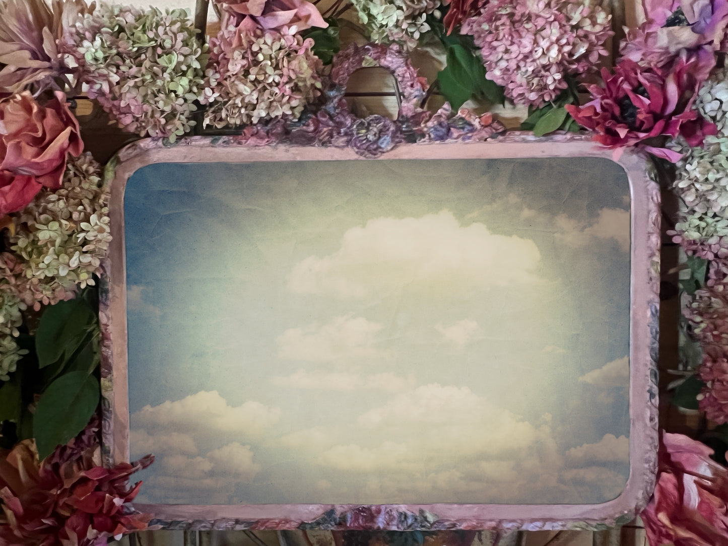 “Bloomstruck” Hand Painted Country Cottage Buffet / Shabby Floral Cottage Entryway Table / Cottage Core Furniture