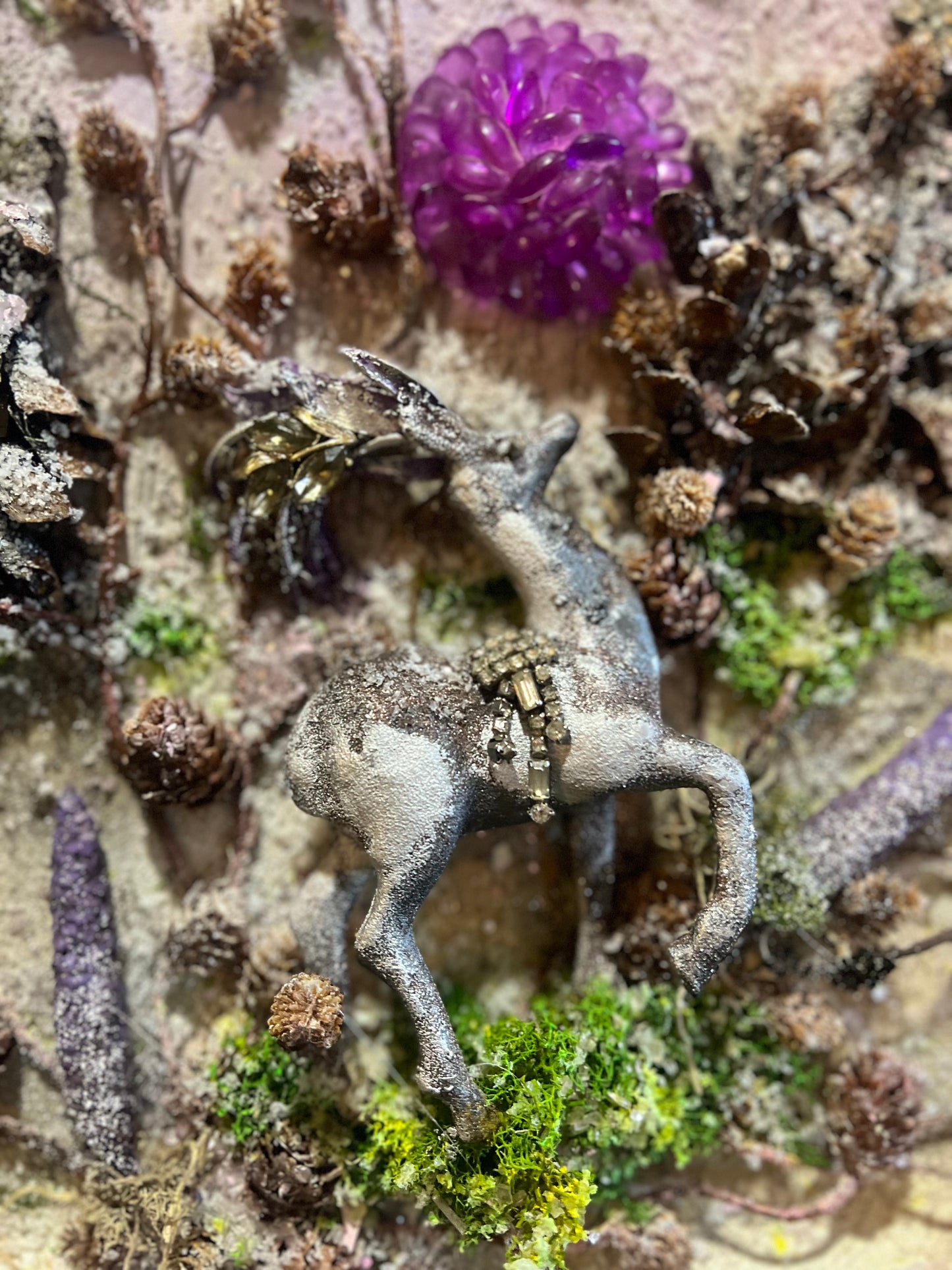 Upcycle Vintage Holiday Reindeer Tray ~ Handmade Rustic Woodland Reindeer Christmas Art ~ Purple Christmas