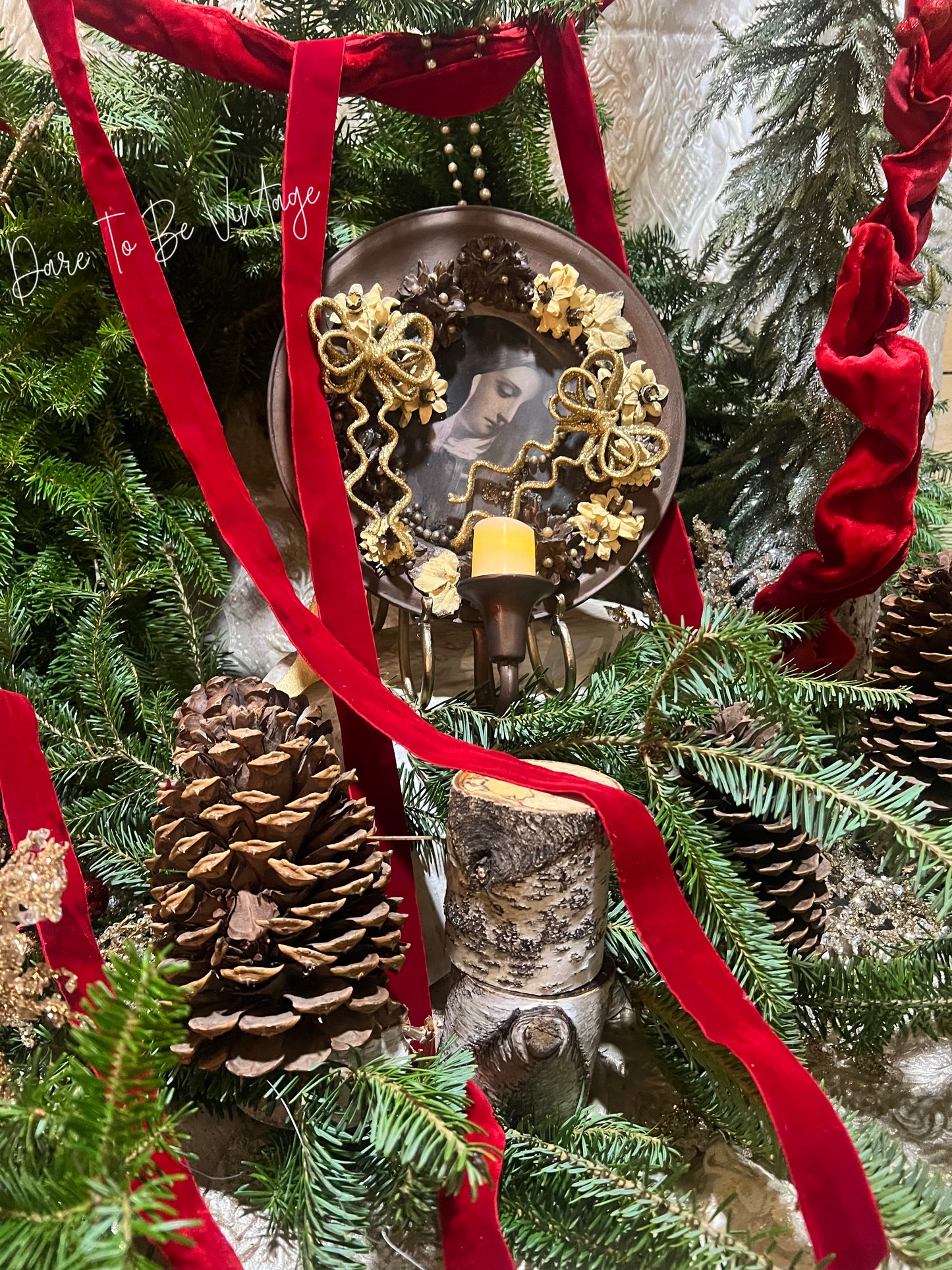 Handmade Religious Wall Art ~ Vintage Handmade Holiday Decor ~ Christmas Bows & Flowers