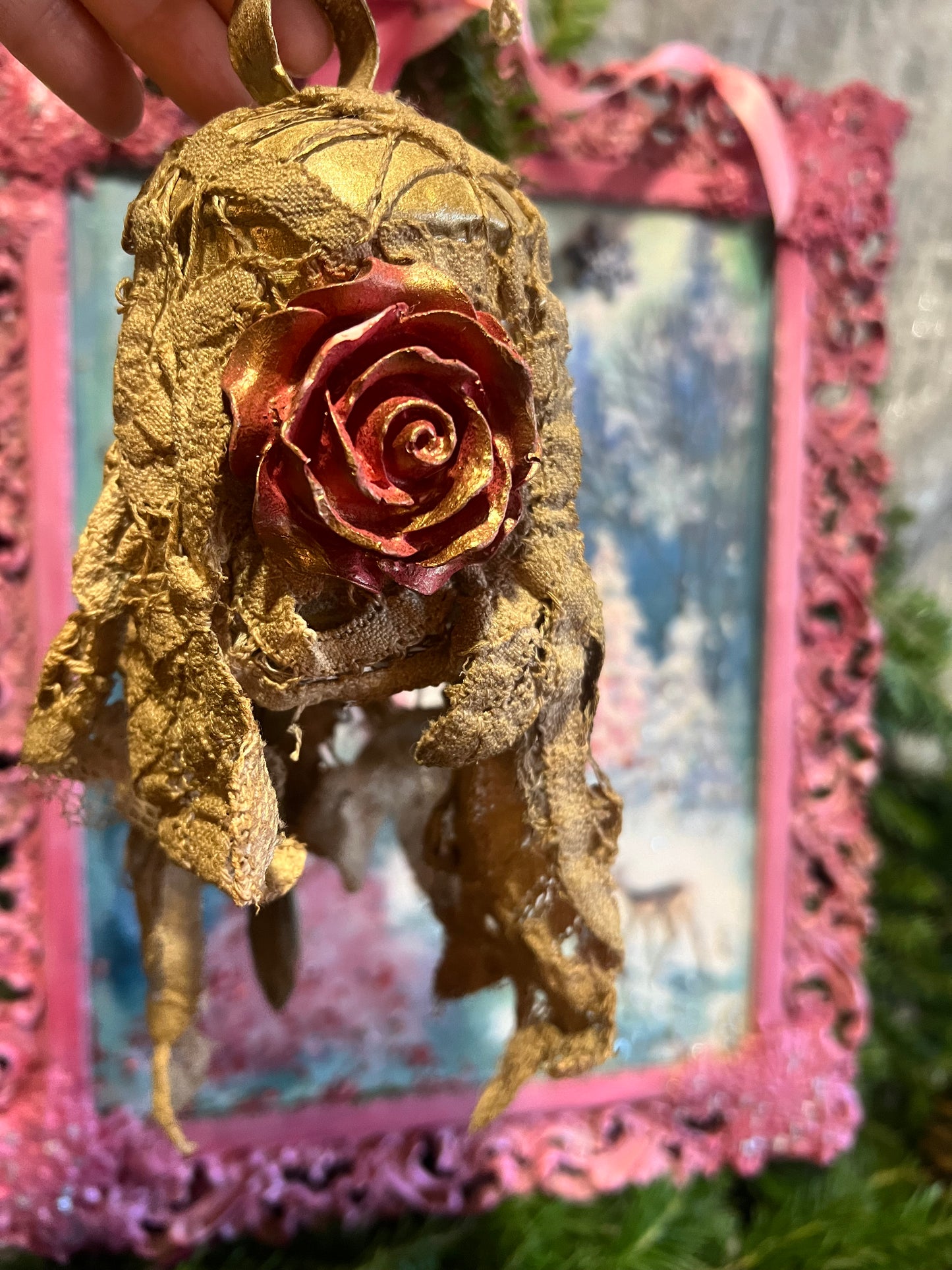 Upcycle Pastel Pink Christmas Artwork ~ Vintage Christmas Tree ~ Handmade Christmas Decor