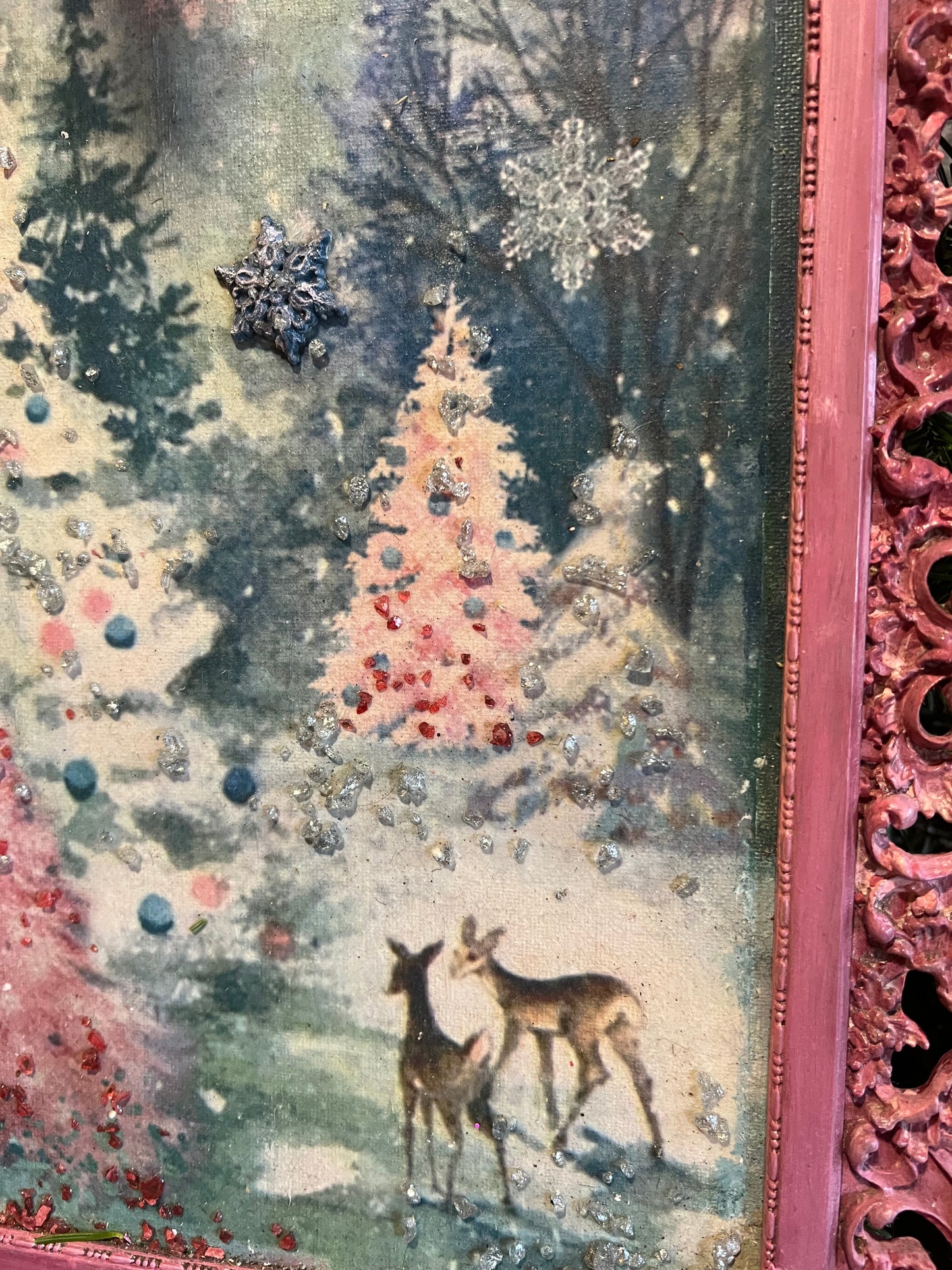 Upcycle Pastel Pink Christmas Artwork ~ Vintage Christmas Tree ~ Handmade Christmas Decor