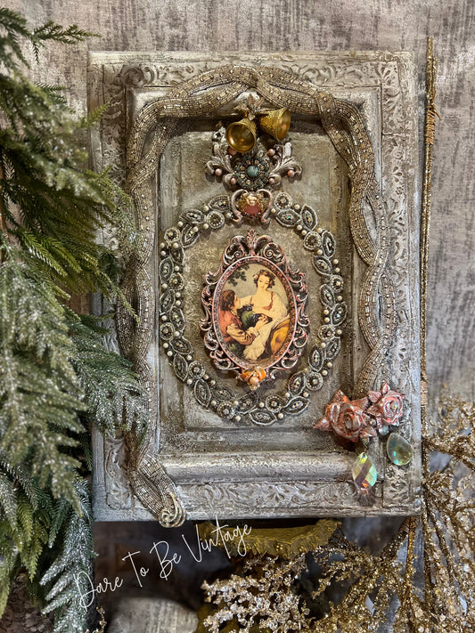 Framed Vintage Jewelry Art ~ Vintage Holiday Wall Art ~ Handcrafted Vintage Beaded Christmas Art