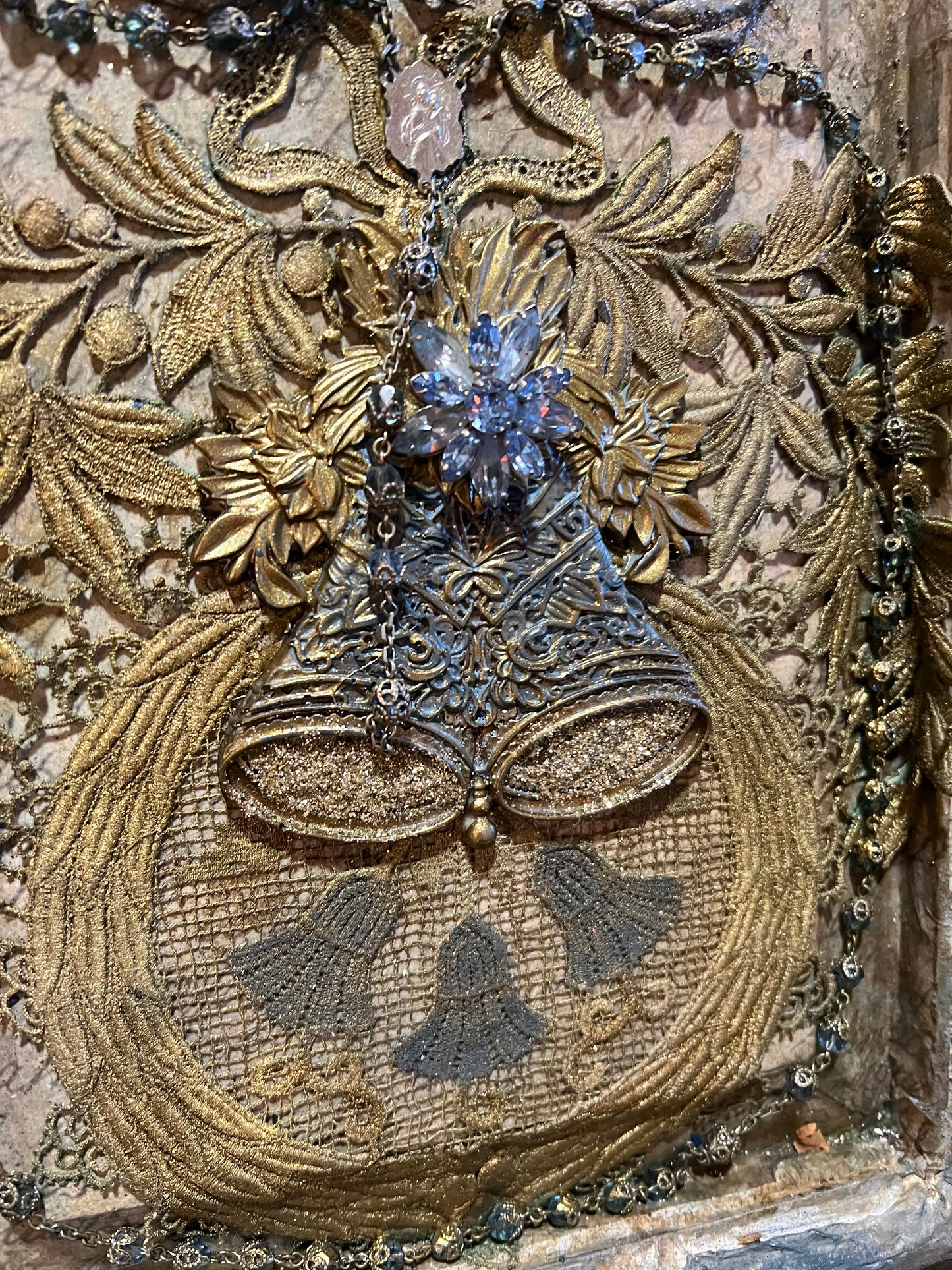 Framed Vintage Jewelry Art ~ Vintage Holiday Wall Art ~ Handcrafted Vintage Beaded Christmas Art