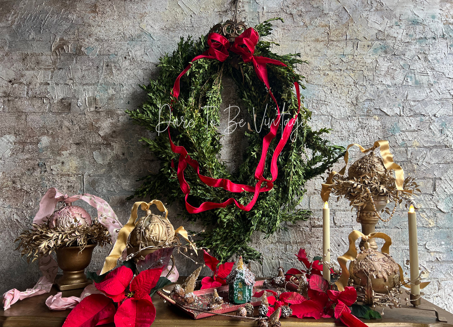 Old World Christmas Rustic Glam Poinsettia Ornament Decoration / Table Setting / Mantle Décor