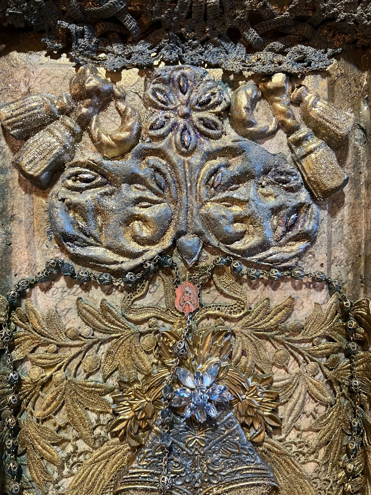 Framed Vintage Jewelry Art ~ Vintage Holiday Wall Art ~ Handcrafted Vintage Beaded Christmas Art