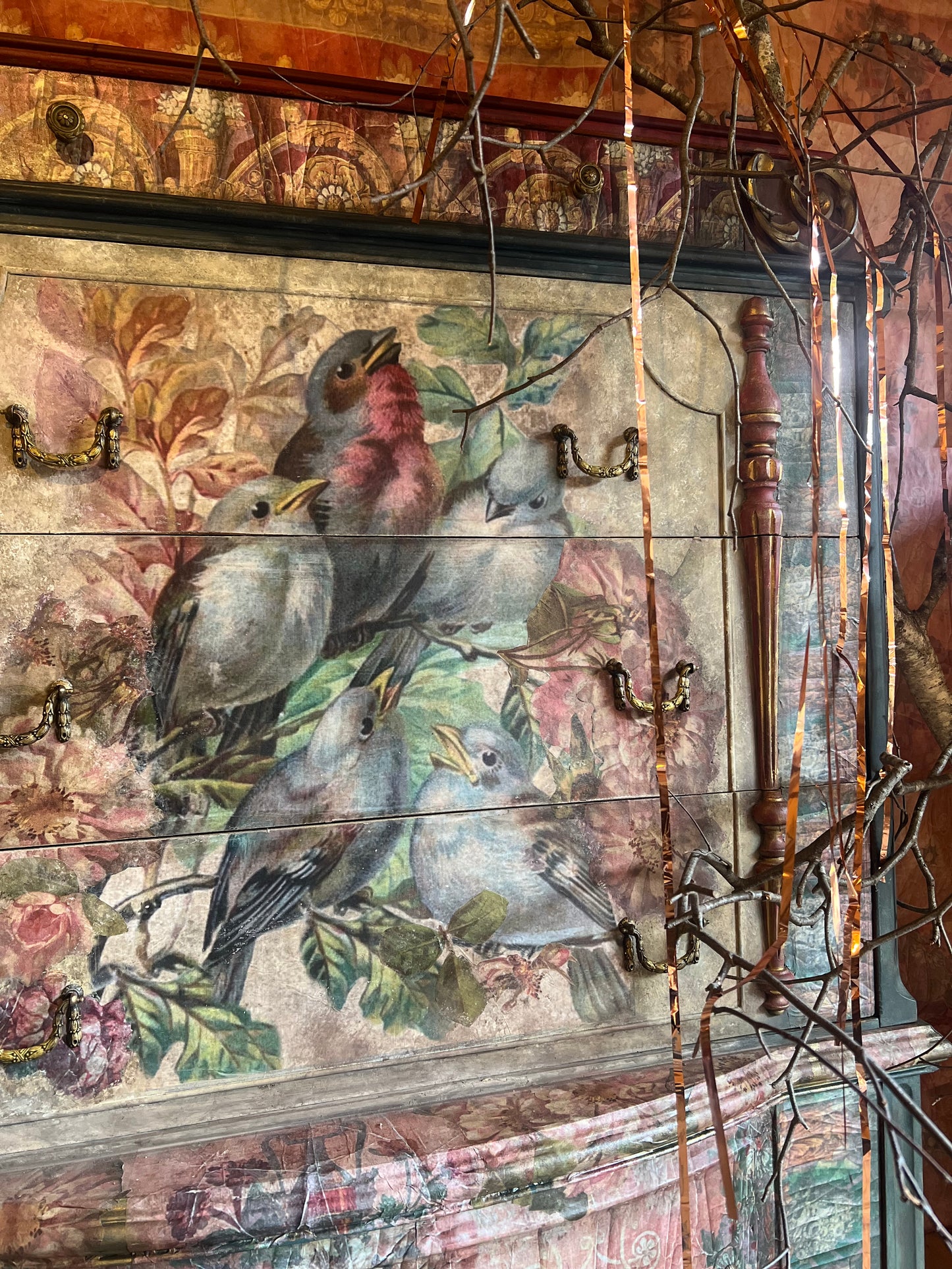 "Song Bird" / Hand Painted French Country Cottage Dresser / Garden Birds / Bohemian Dresser