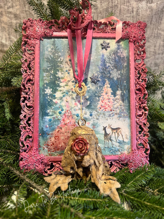 Upcycle Pastel Pink Christmas Artwork ~ Vintage Christmas Tree ~ Handmade Christmas Decor