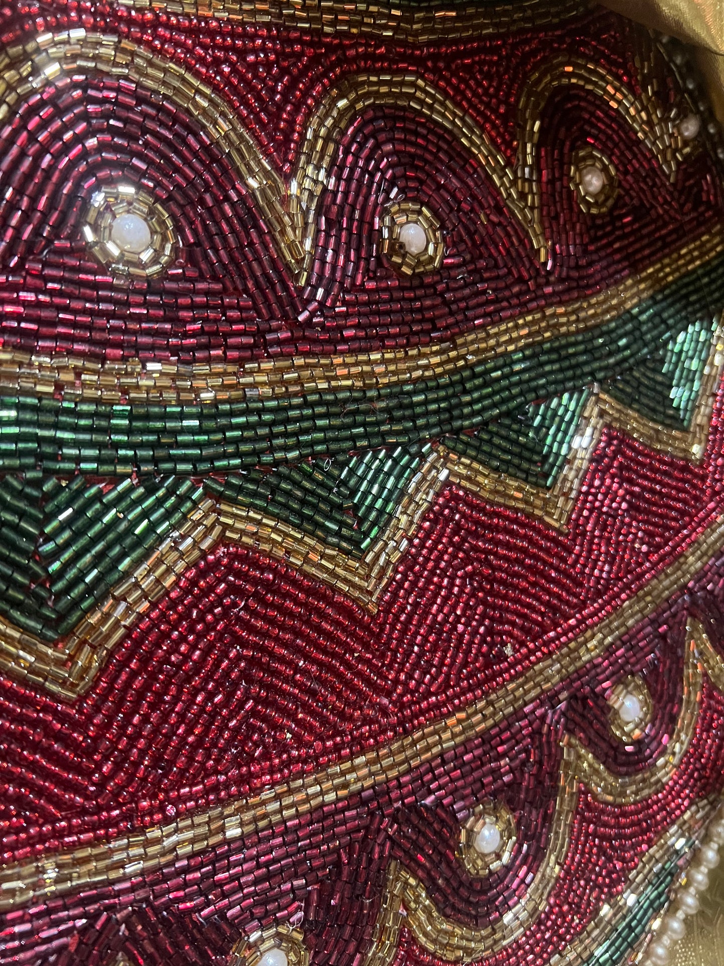 Holiday Ornament On Gold Canvas ~ Framed Vintage Jewelry Art ~ Christmas Bow Ornament