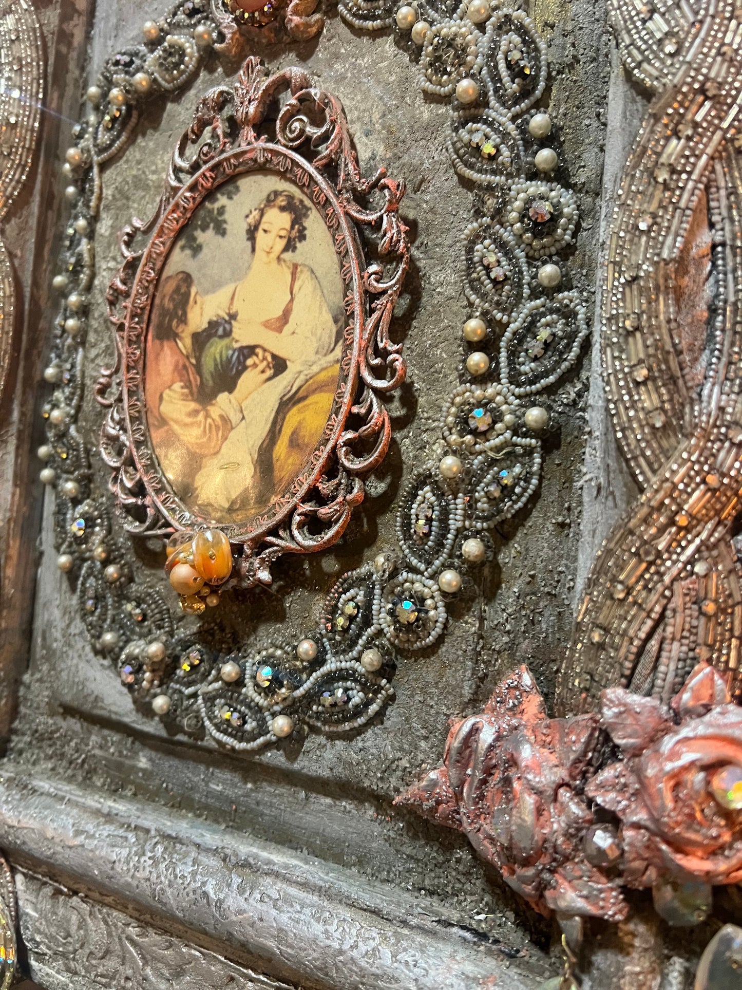 Framed Vintage Jewelry Art ~ Vintage Holiday Wall Art ~ Handcrafted Vintage Beaded Christmas Art