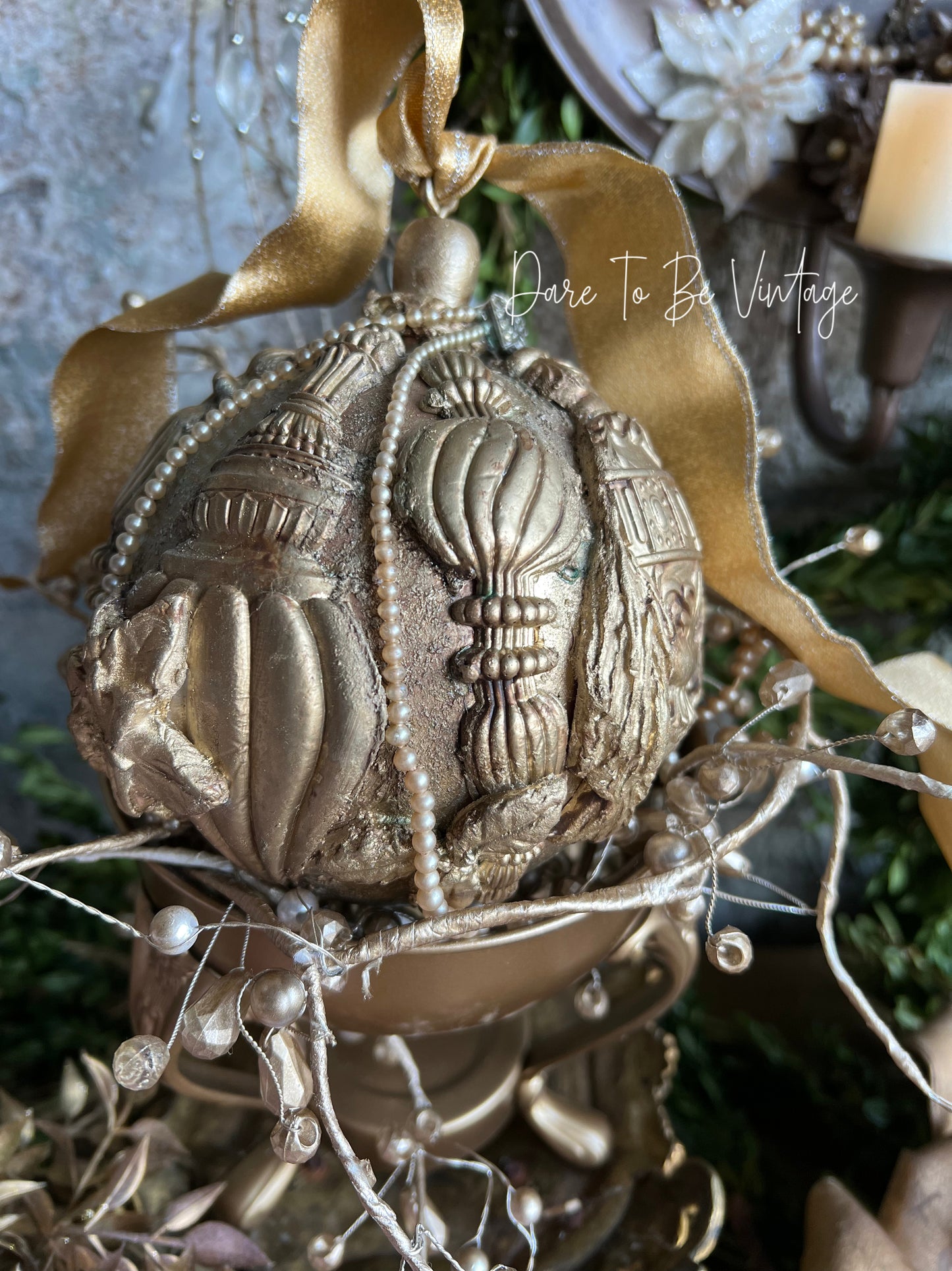 Old World Christmas French Country Glam Pearl Ornament Decoration / Table Setting / Mantle Décor