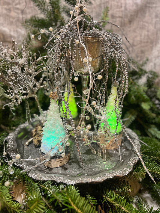 Upcycle Vintage Holiday Centerpiece ~ Handmade Christmas Centerpiece ~ Lucite ~ Leopard