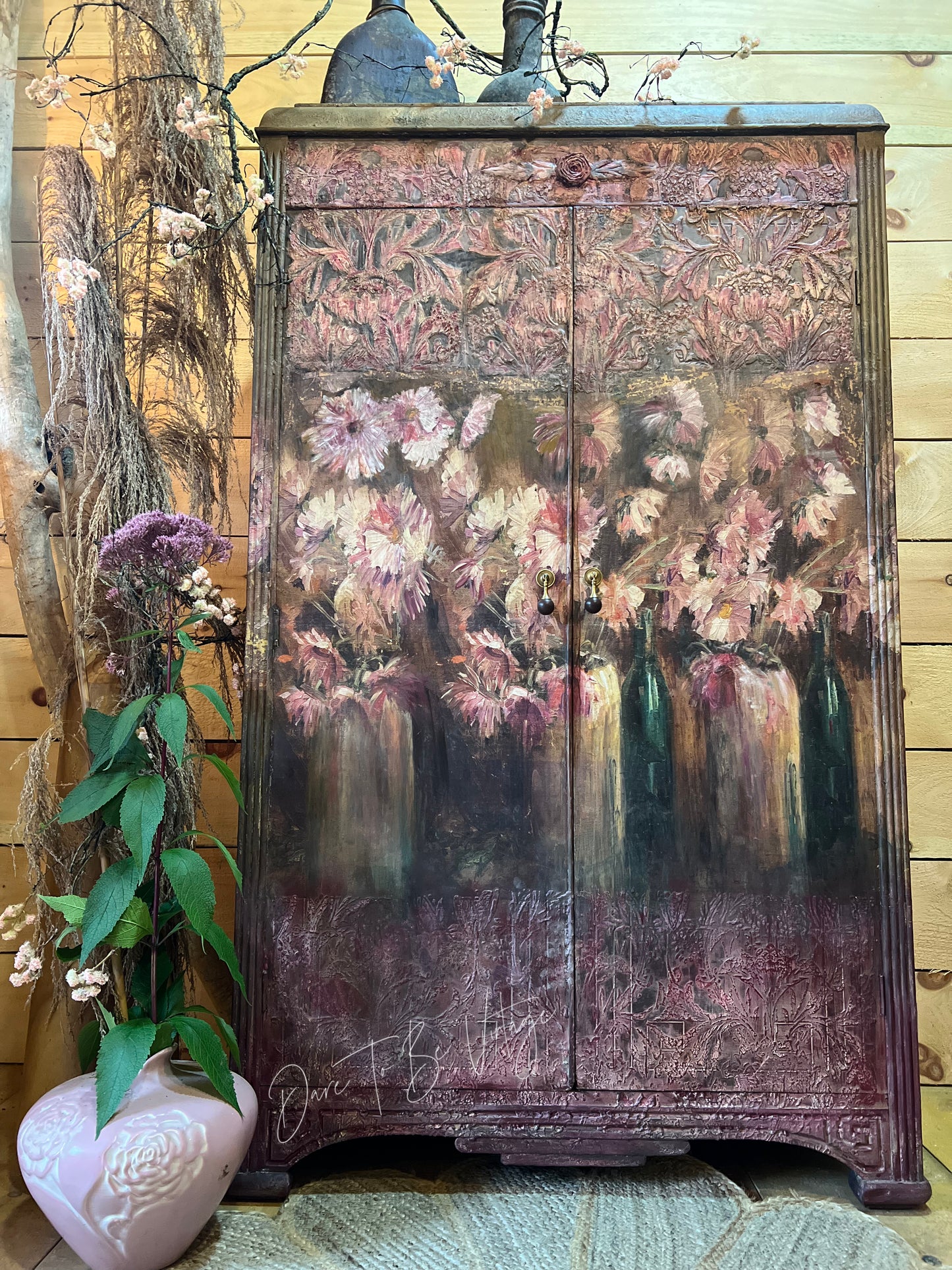 'A Field Of Dreams' Whimsical Floral Armoire, Hand-Painted Floral Wardrobe