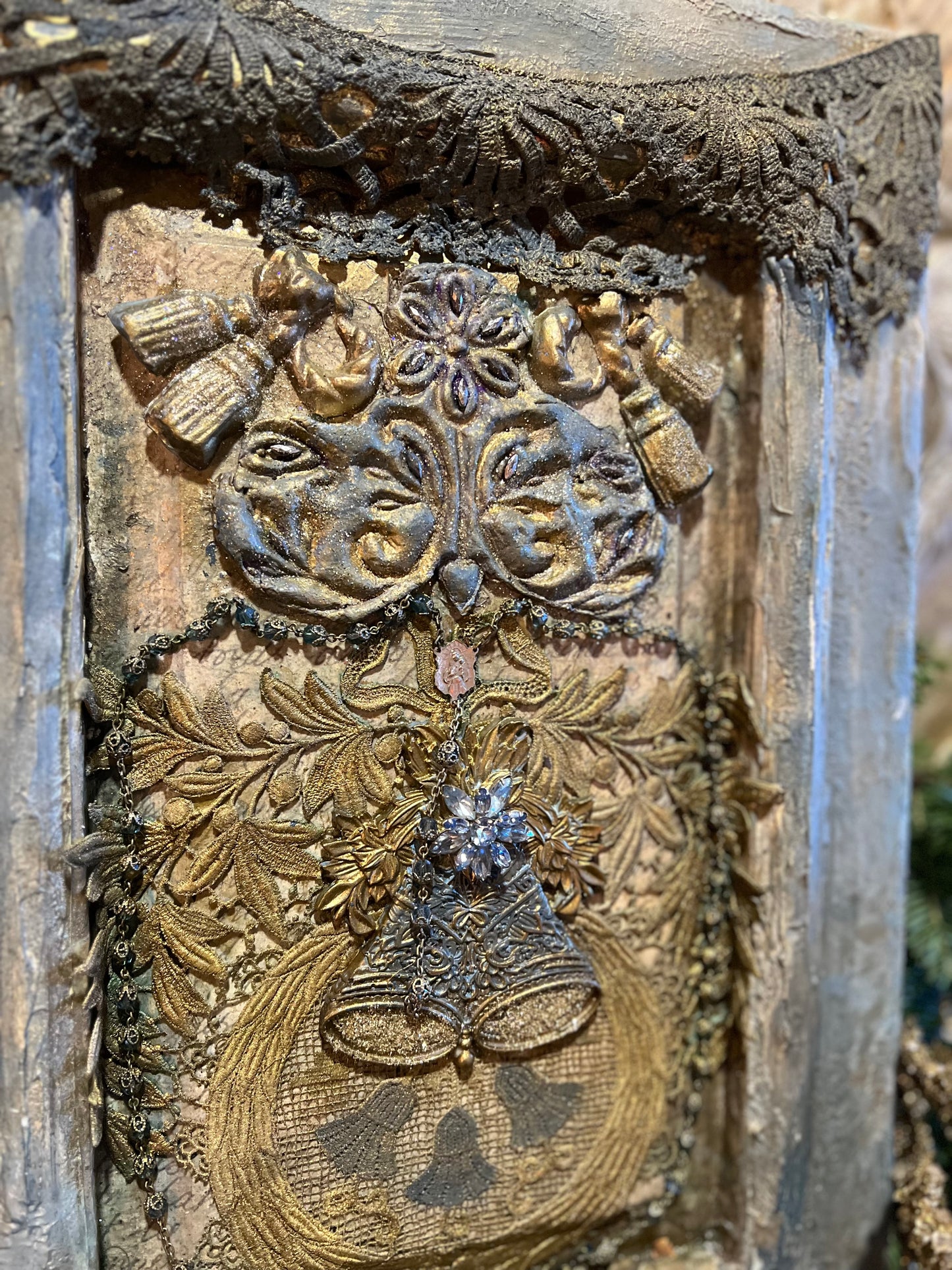 Framed Vintage Jewelry Art ~ Vintage Holiday Wall Art ~ Handcrafted Vintage Beaded Christmas Art