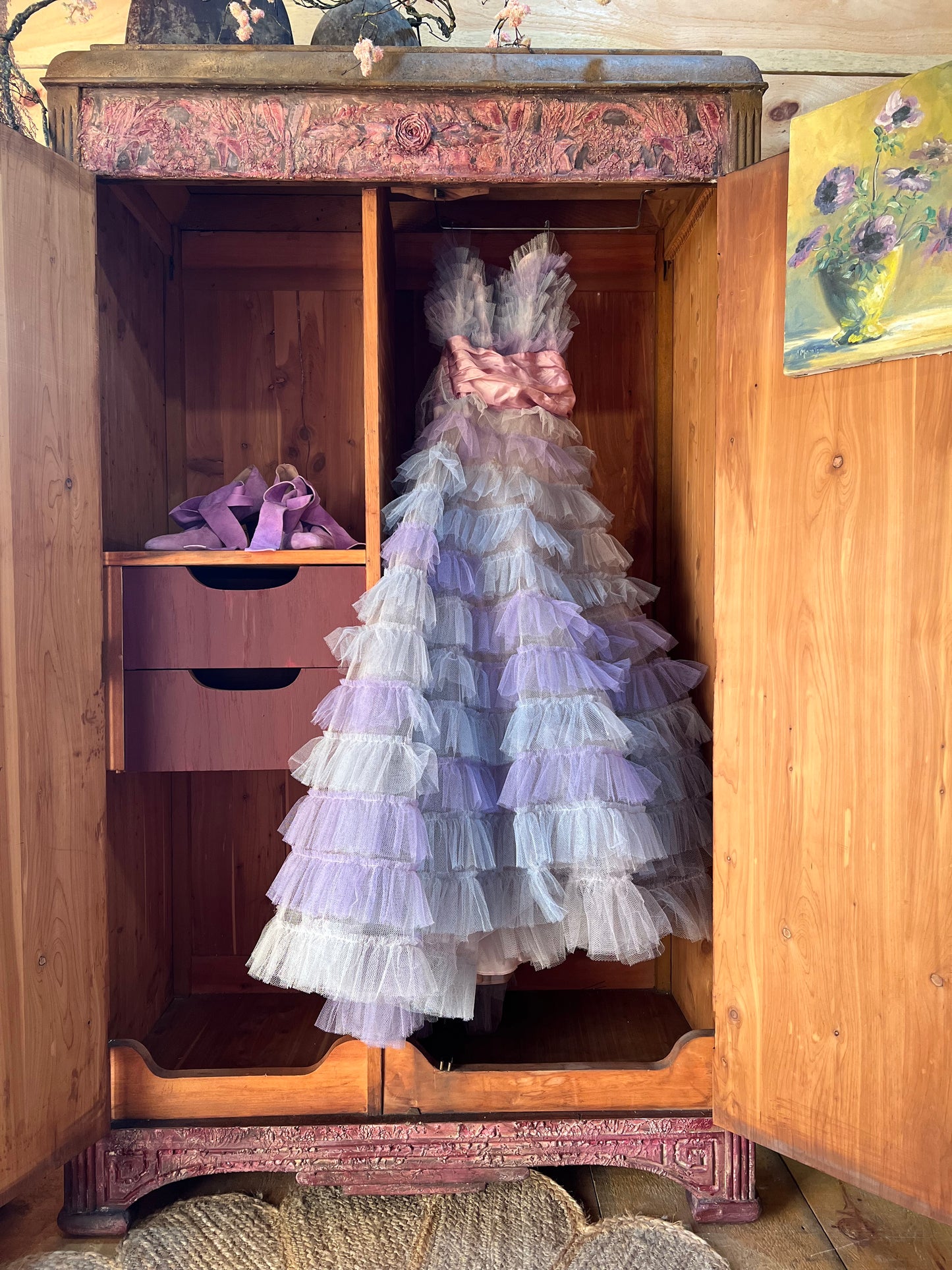 'A Field Of Dreams' Whimsical Floral Armoire, Hand-Painted Floral Wardrobe