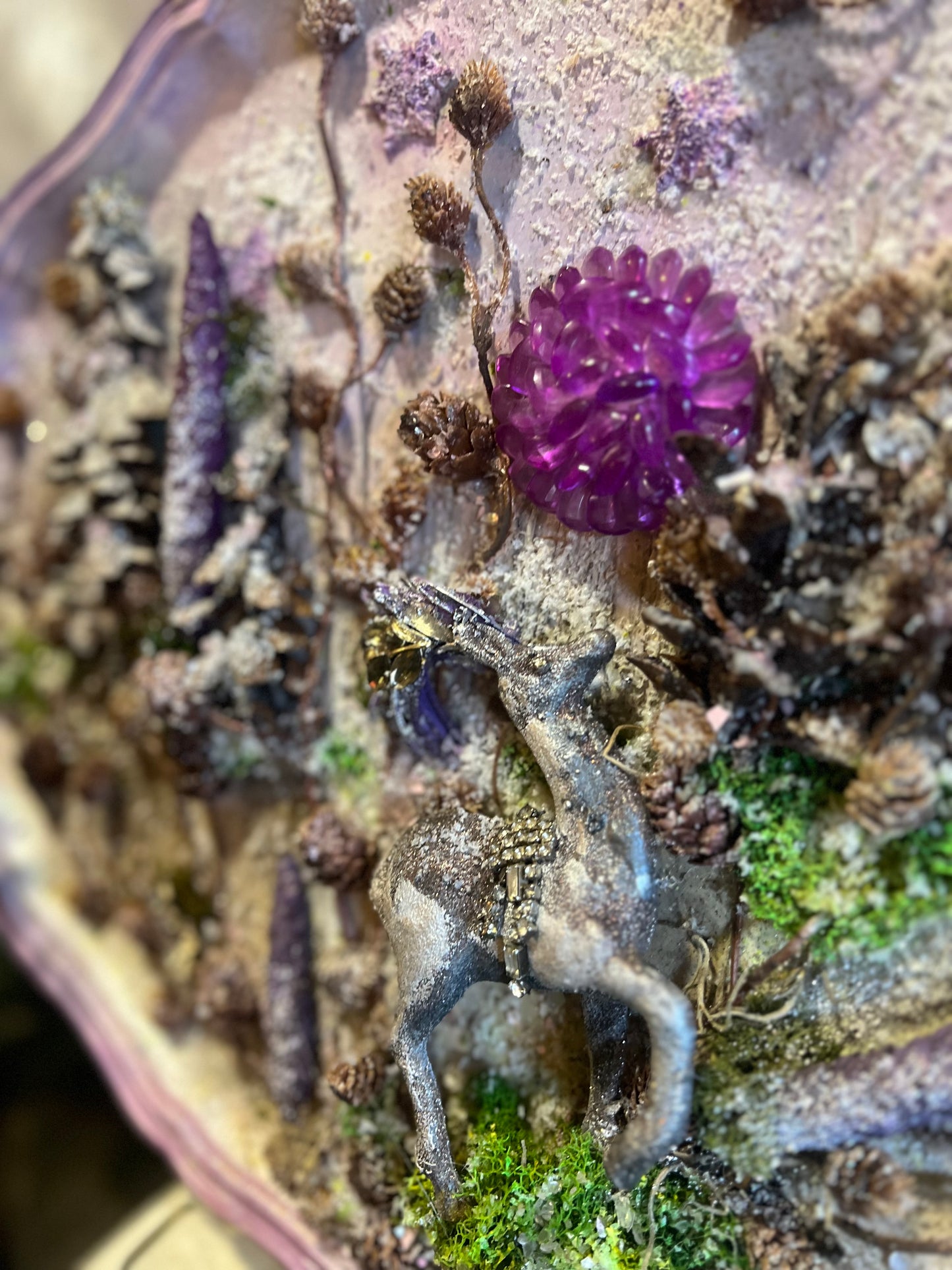 Upcycle Vintage Holiday Reindeer Tray ~ Handmade Rustic Woodland Reindeer Christmas Art ~ Purple Christmas