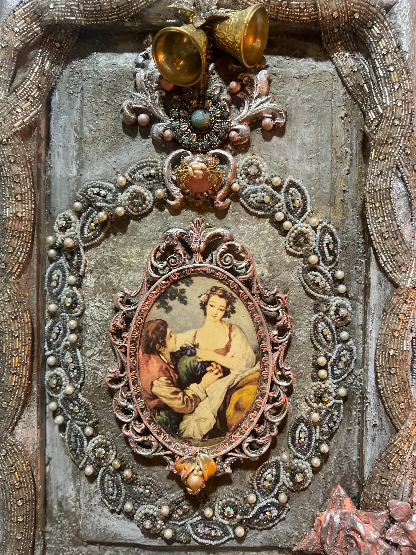 Framed Vintage Jewelry Art ~ Vintage Holiday Wall Art ~ Handcrafted Vintage Beaded Christmas Art