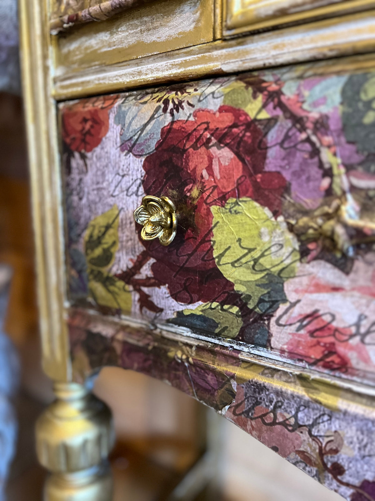 'Innocent Beauty' Whimsical Floral Armoire, Hand-Painted Floral China Cabinet