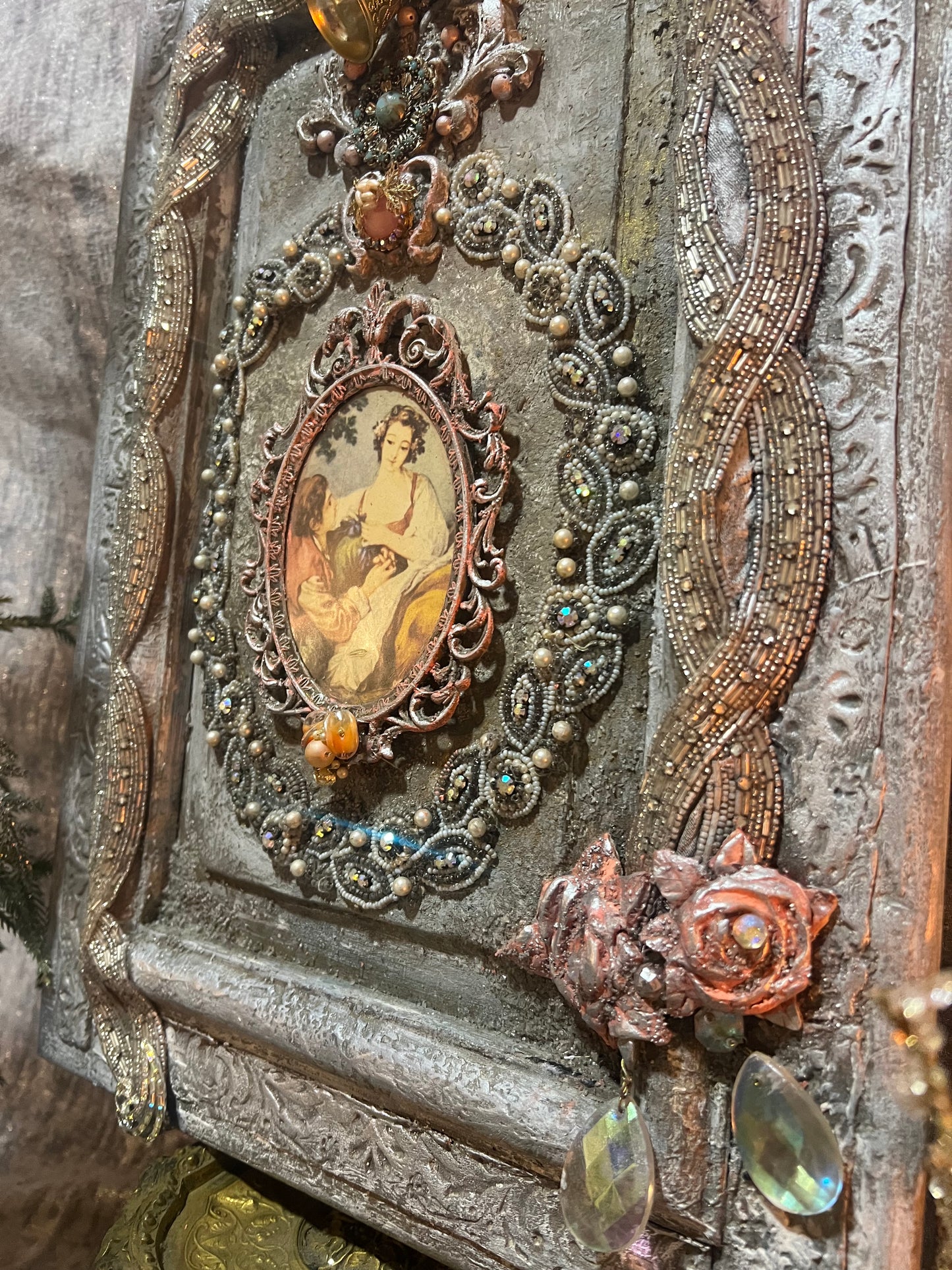 Framed Vintage Jewelry Art ~ Vintage Holiday Wall Art ~ Handcrafted Vintage Beaded Christmas Art