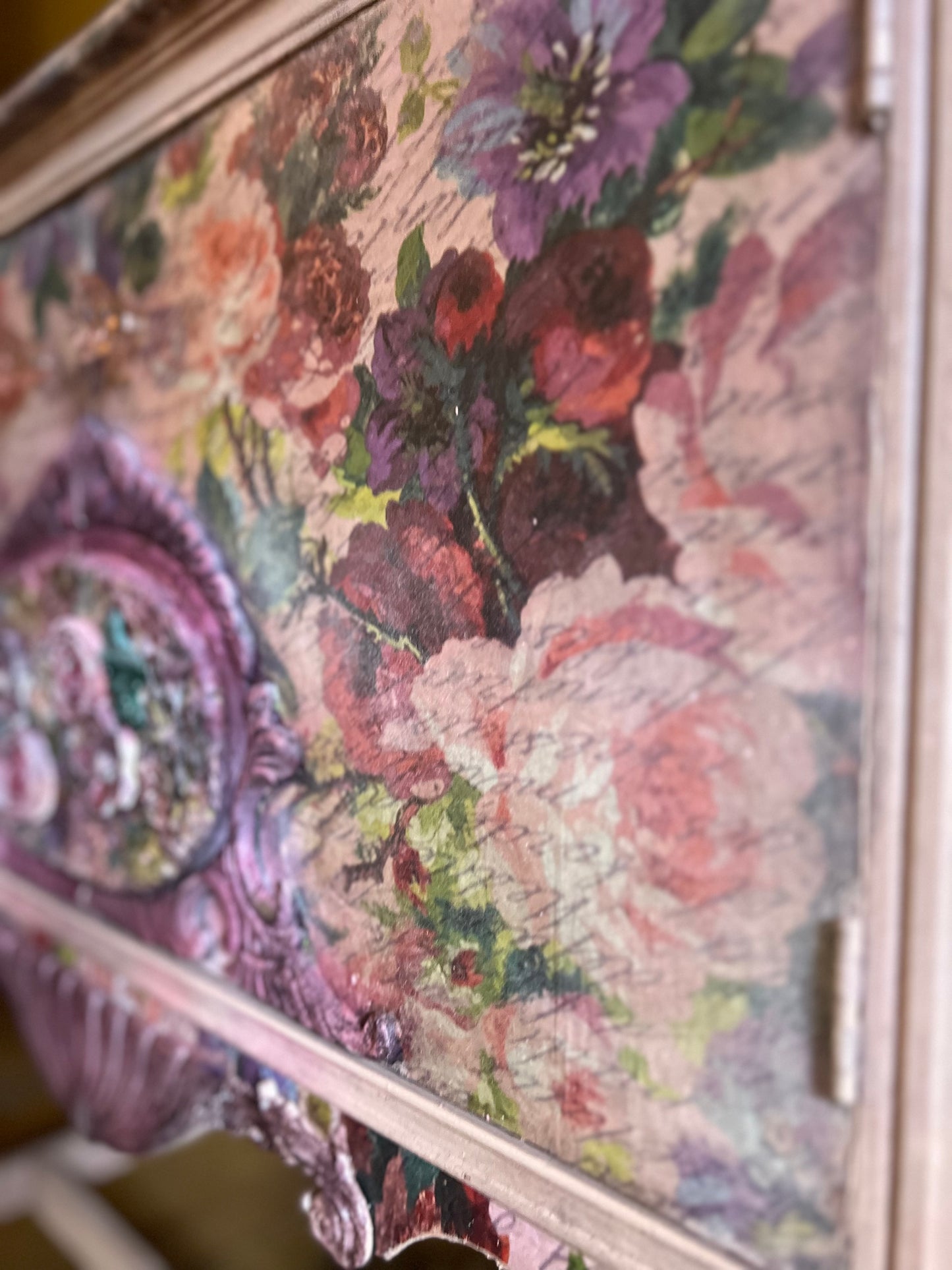 “Bloomstruck” Hand Painted Country Cottage Buffet / Shabby Floral Cottage Entryway Table / Cottage Core Furniture