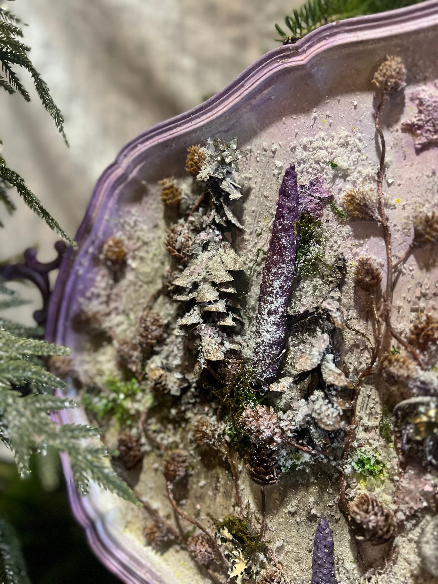 Upcycle Vintage Holiday Reindeer Tray ~ Handmade Rustic Woodland Reindeer Christmas Art ~ Purple Christmas