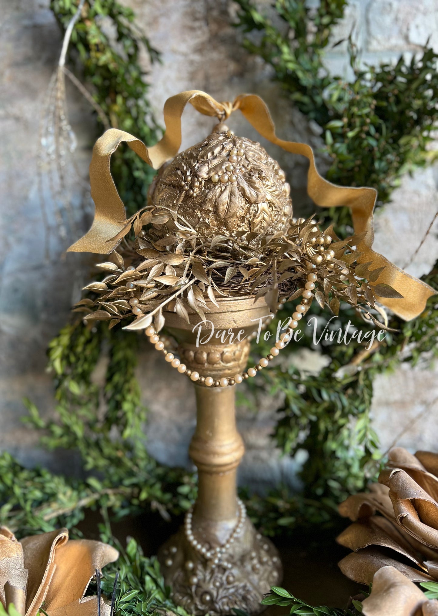 Old World Christmas French Country Glam Pearl Ornament Decoration / Table Setting / Mantle Décor