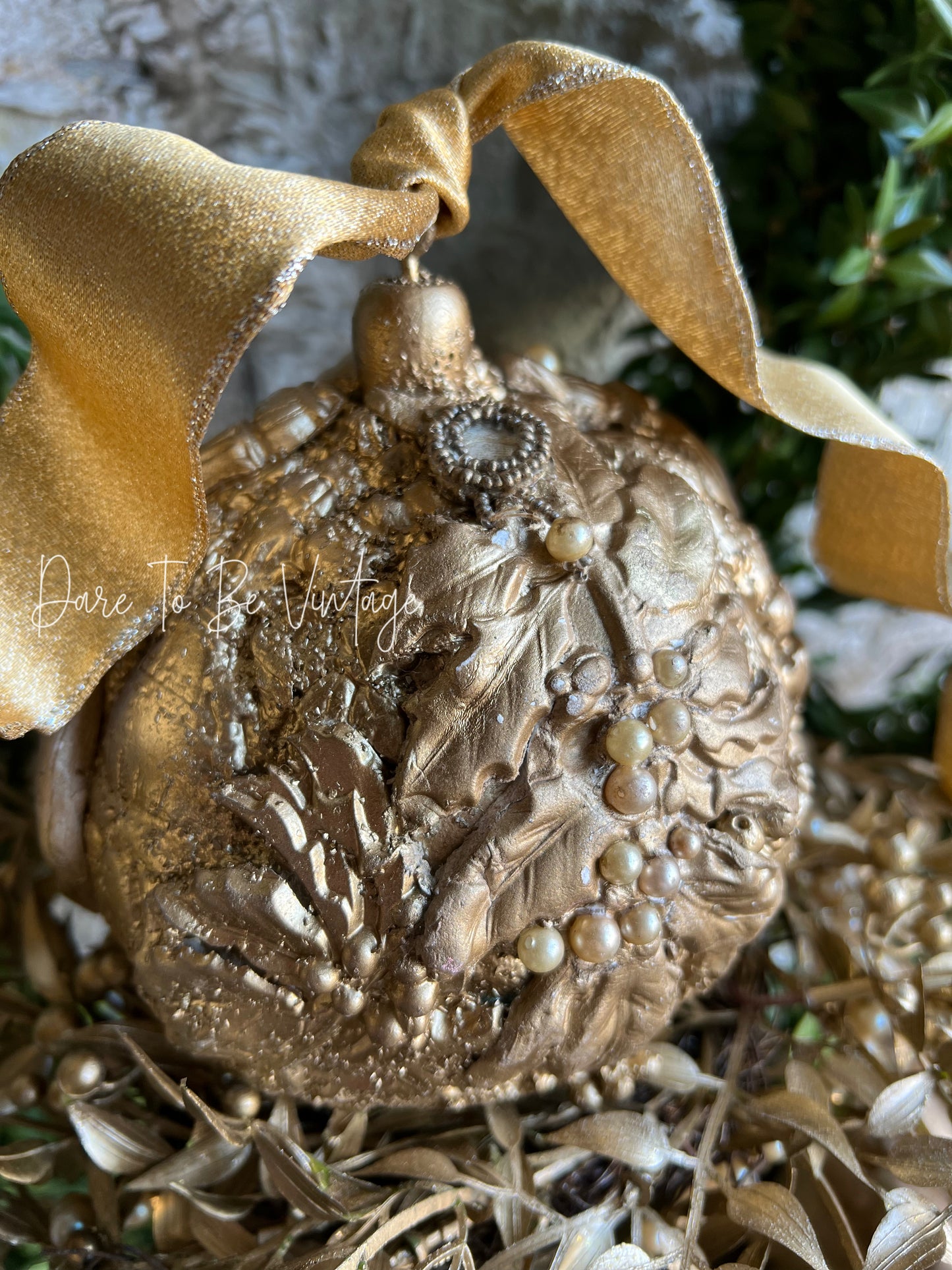 Old World Christmas French Country Glam Pearl Ornament Decoration / Table Setting / Mantle Décor