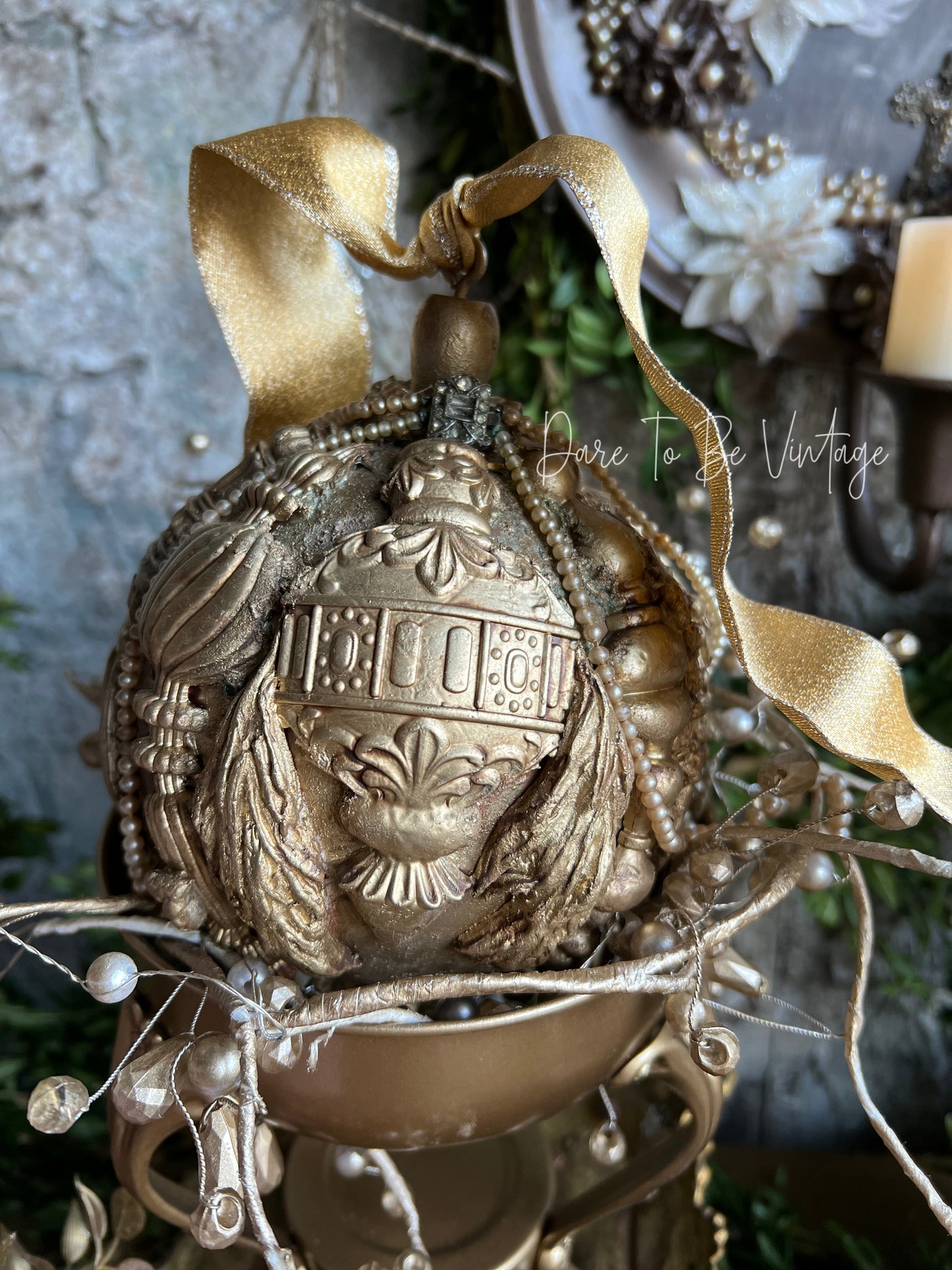 Old World Christmas French Country Glam Pearl Ornament Decoration / Table Setting / Mantle Décor