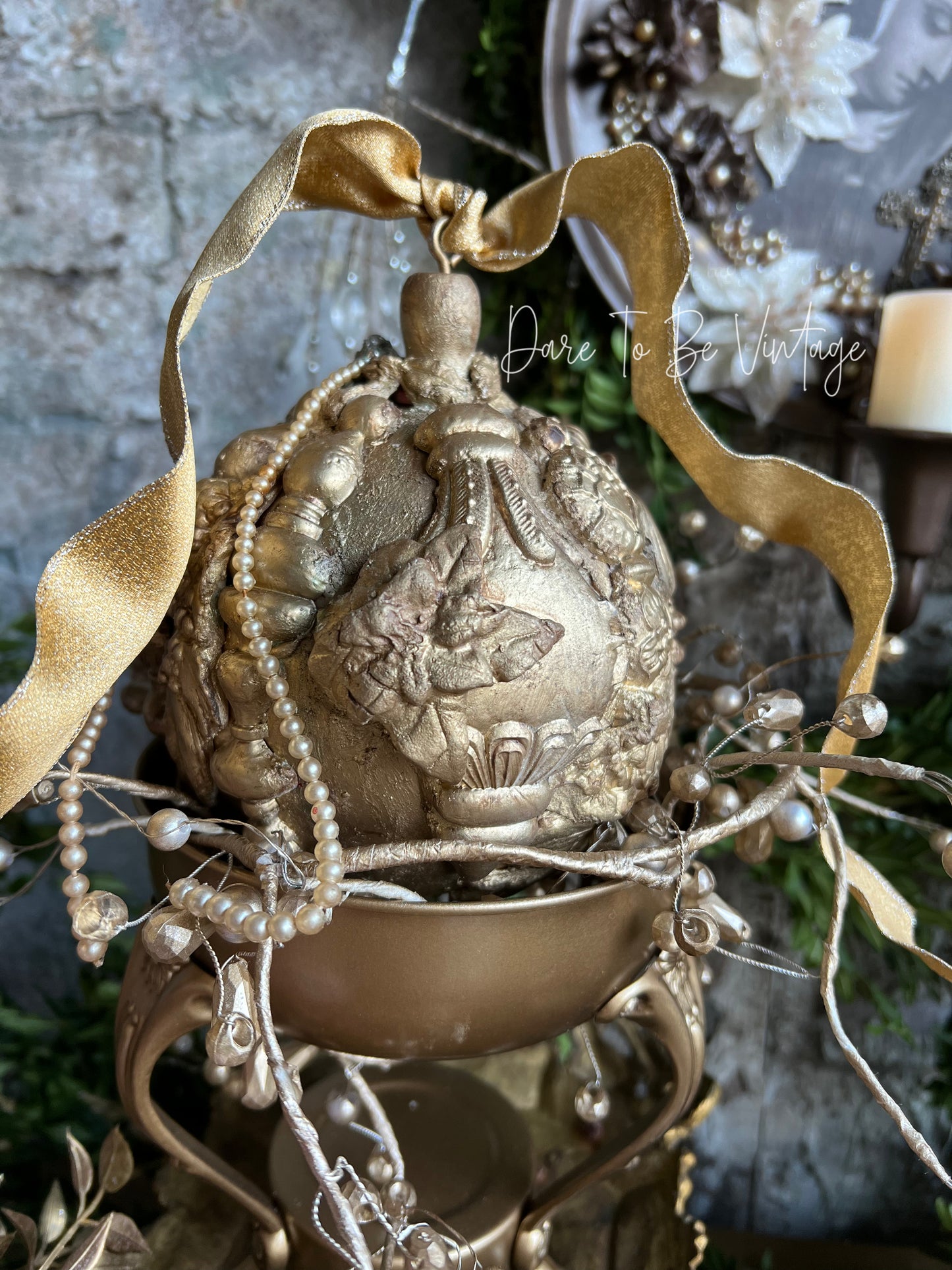 Old World Christmas French Country Glam Pearl Ornament Decoration / Table Setting / Mantle Décor