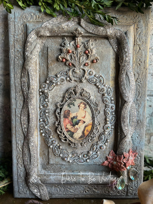 Old World French Country Christmas Wall Art / Nostalgic Romantic Vintage Art Board