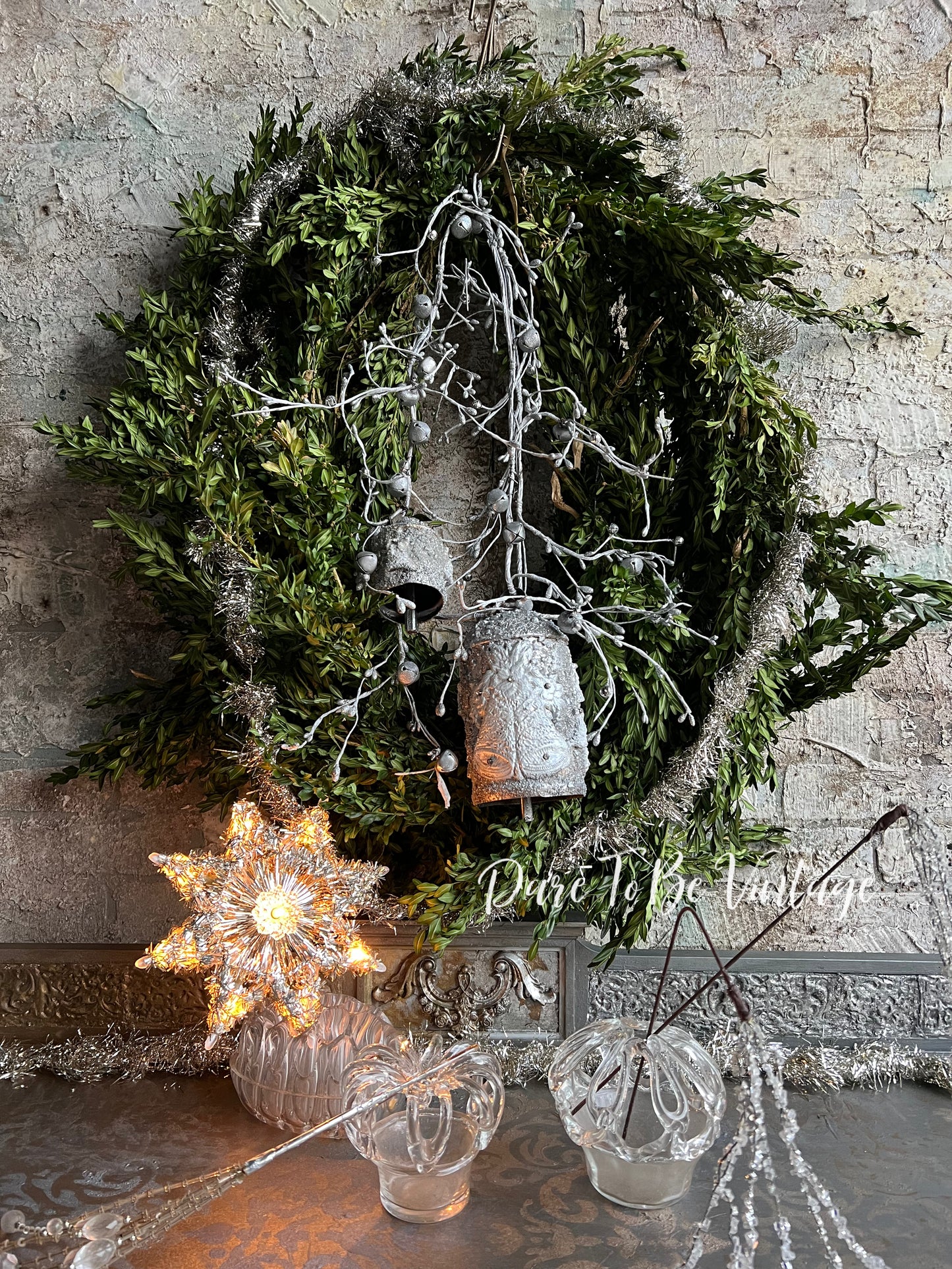 Handmade Holiday Bells ~ Old Fashion Vintage Silver Bling Jeweled / Mantel Wreath Holiday Decorations