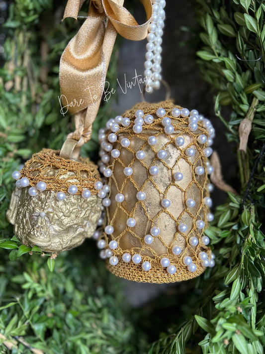 Handmade Holiday Bells ~ Vintage Pearl Metallic / Wreath Mantle Decorations