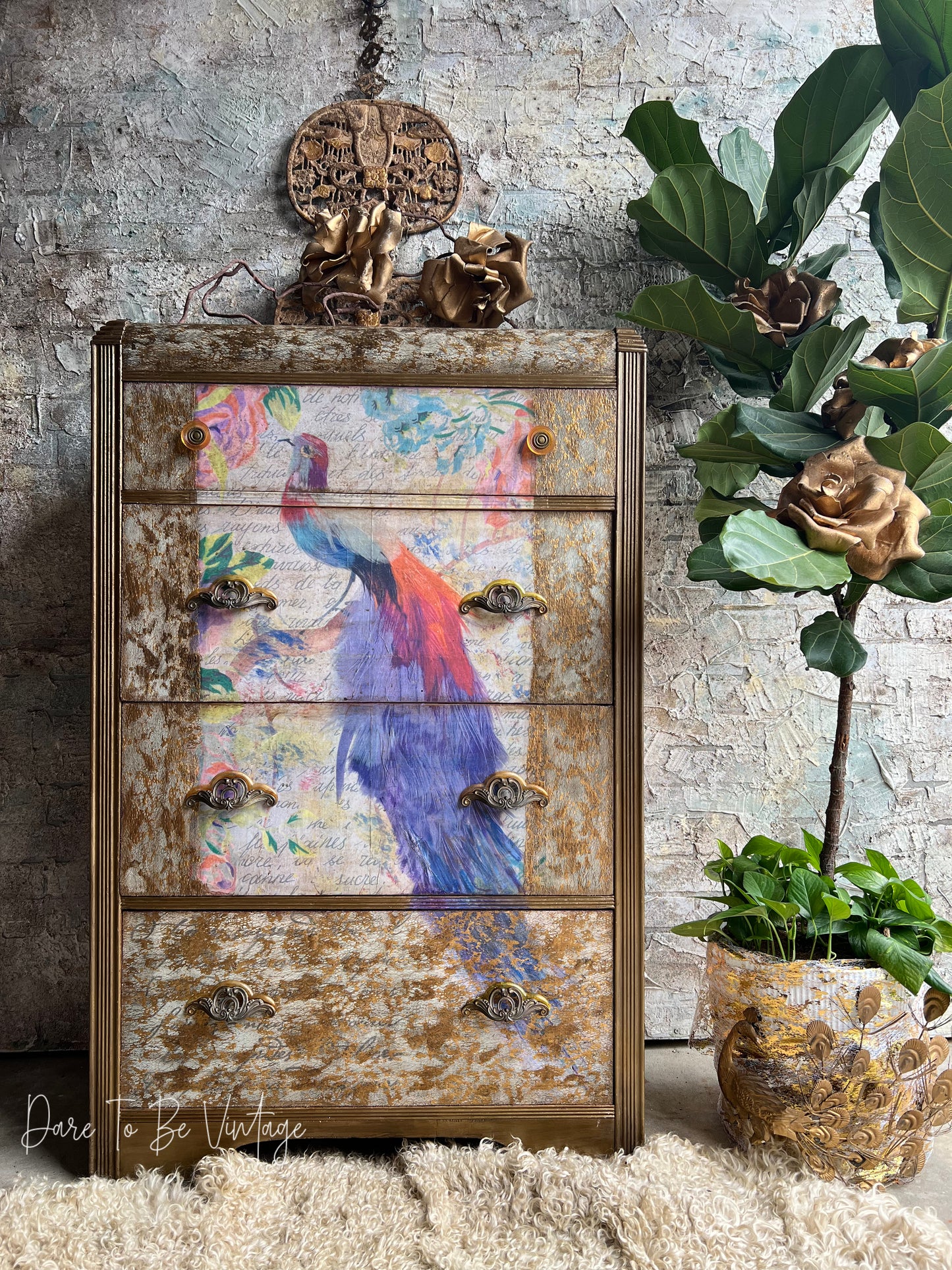 ‘Bird Of A Paradise’ Hand Painted Whimsical Bird Floral Dresser