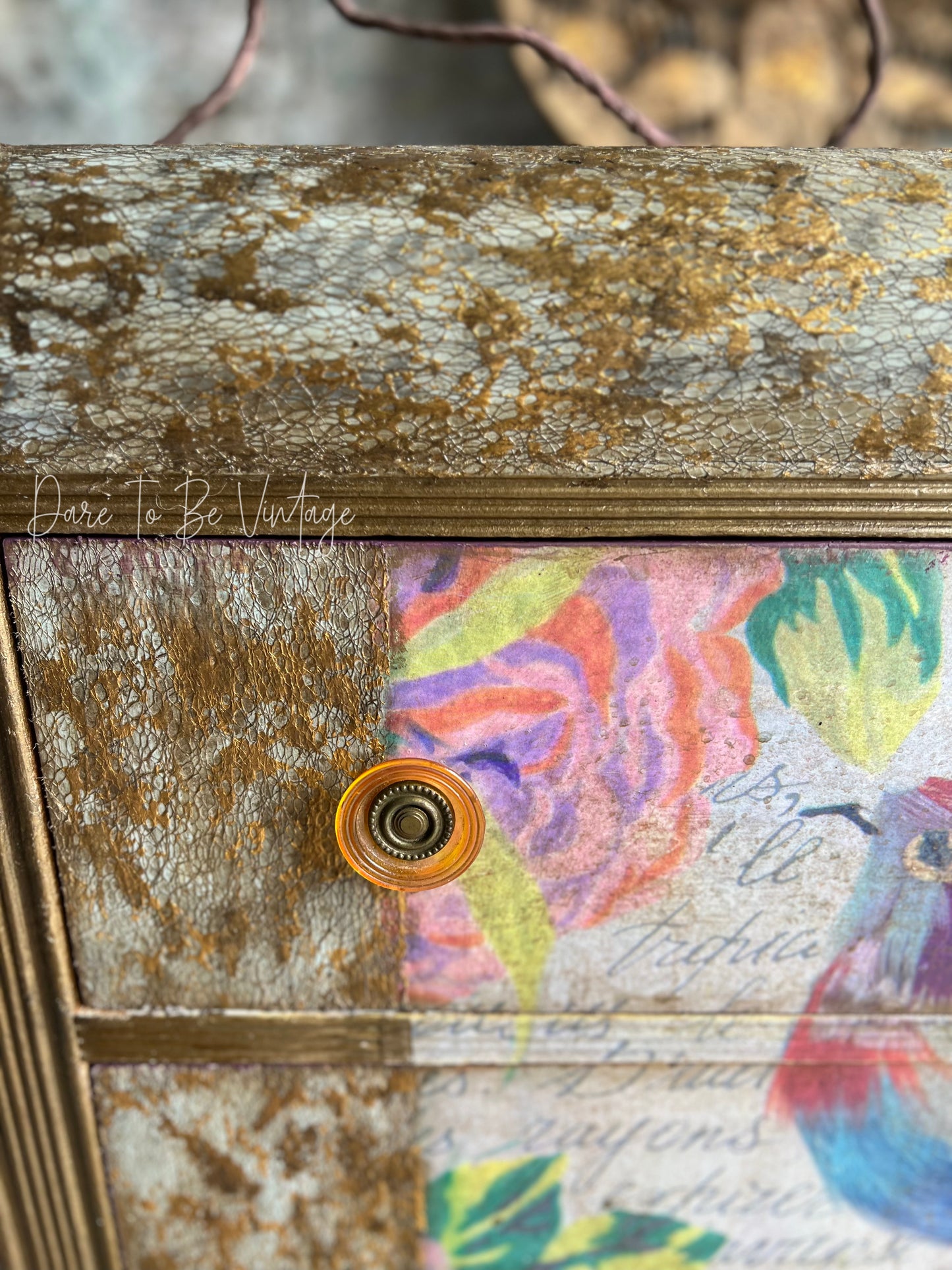 ‘Bird Of A Paradise’ Hand Painted Whimsical Bird Floral Dresser